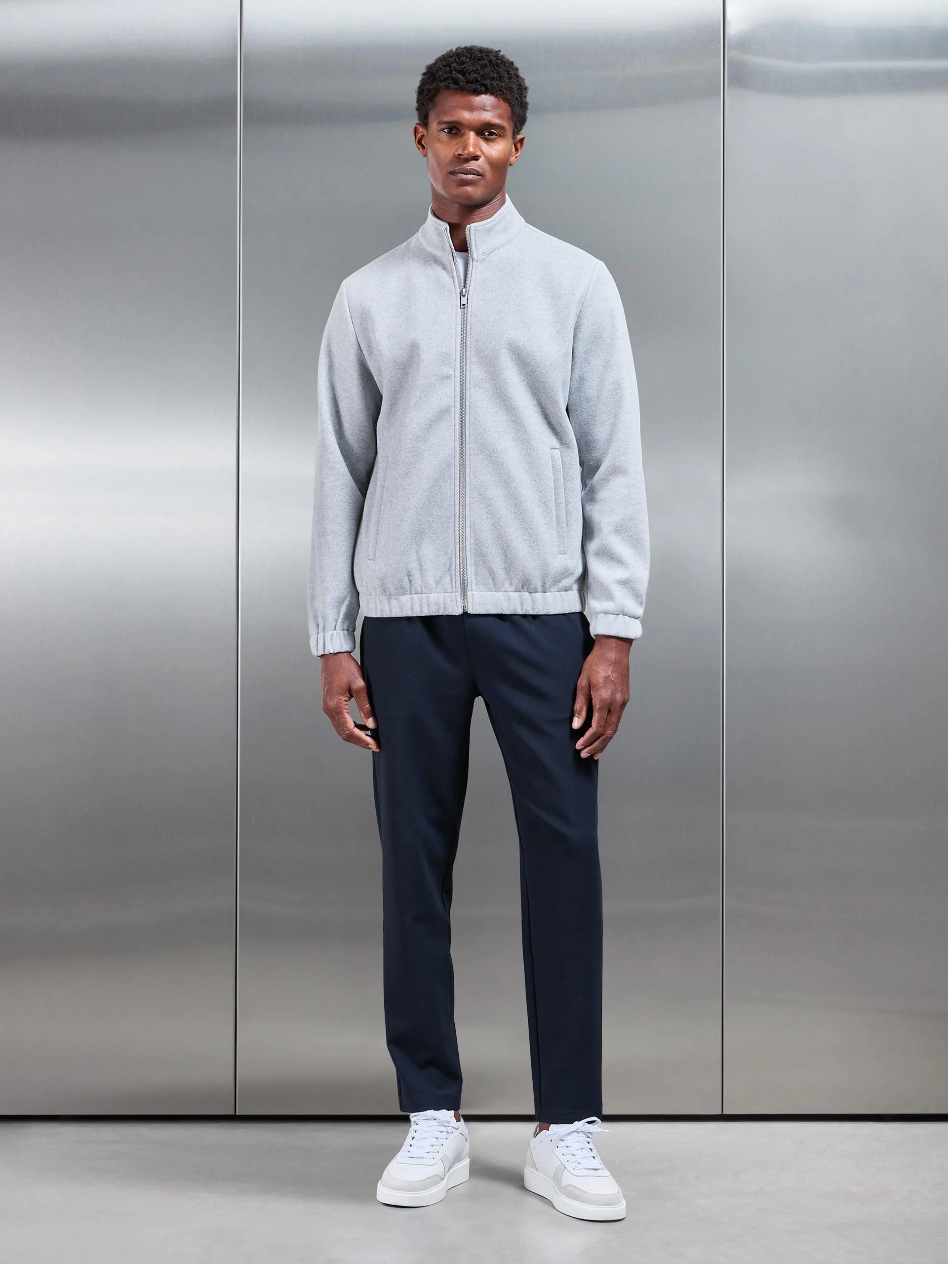 Soft Touch Knitted Funnel Neck Jacket in Marl Grey - Image 7