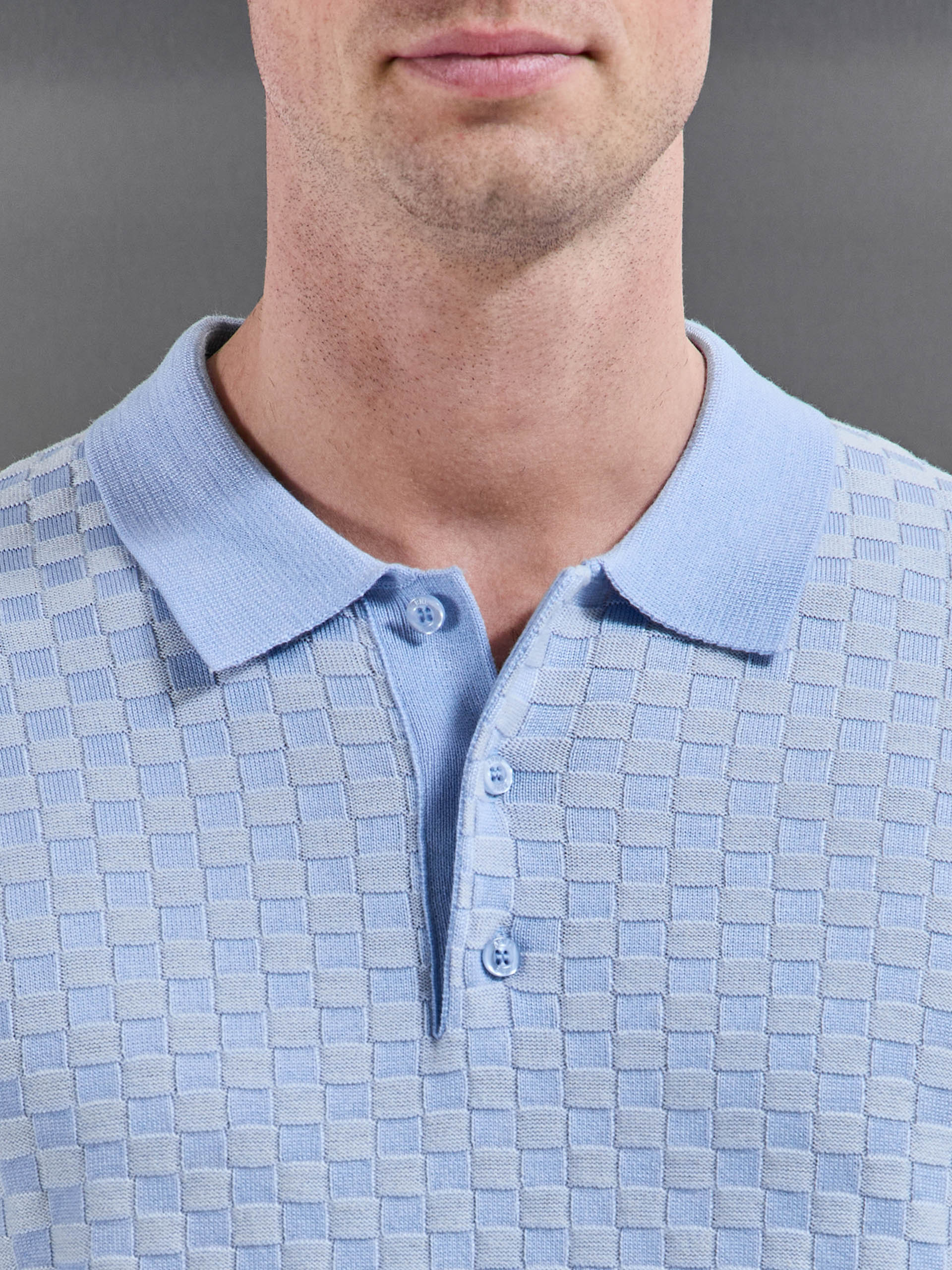 Square Contrast Textured Polo Shirt in Light Blue - Image 4