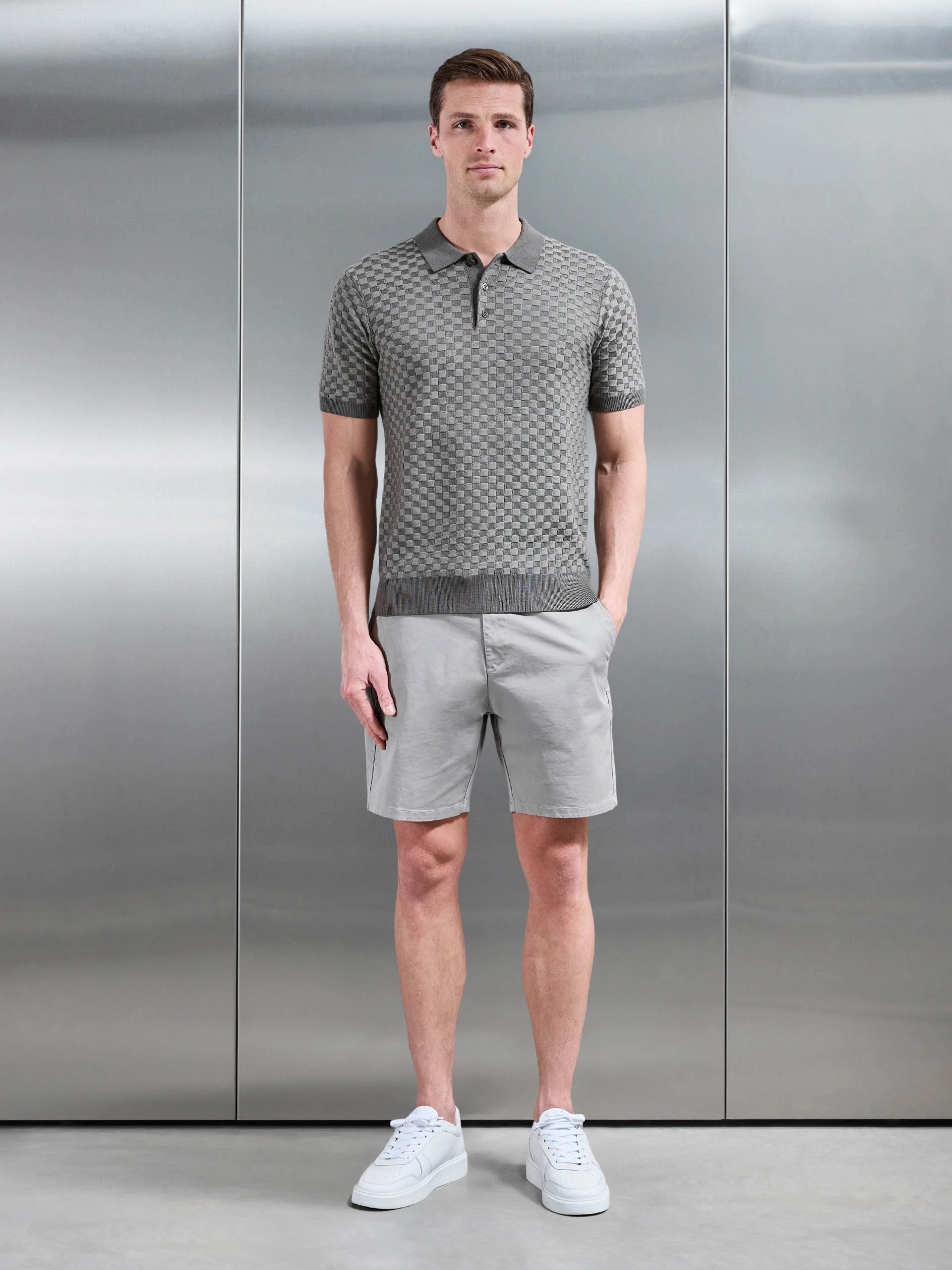 Square Contrast Textured Polo Shirt in Sage - Image 2