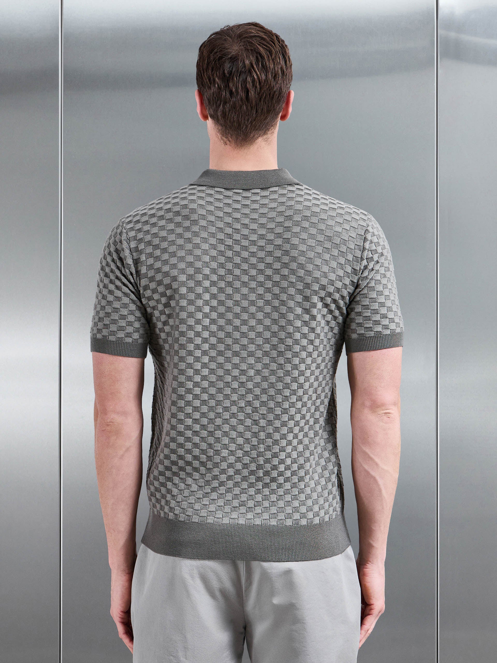 Square Contrast Textured Polo Shirt in Sage - Image 3