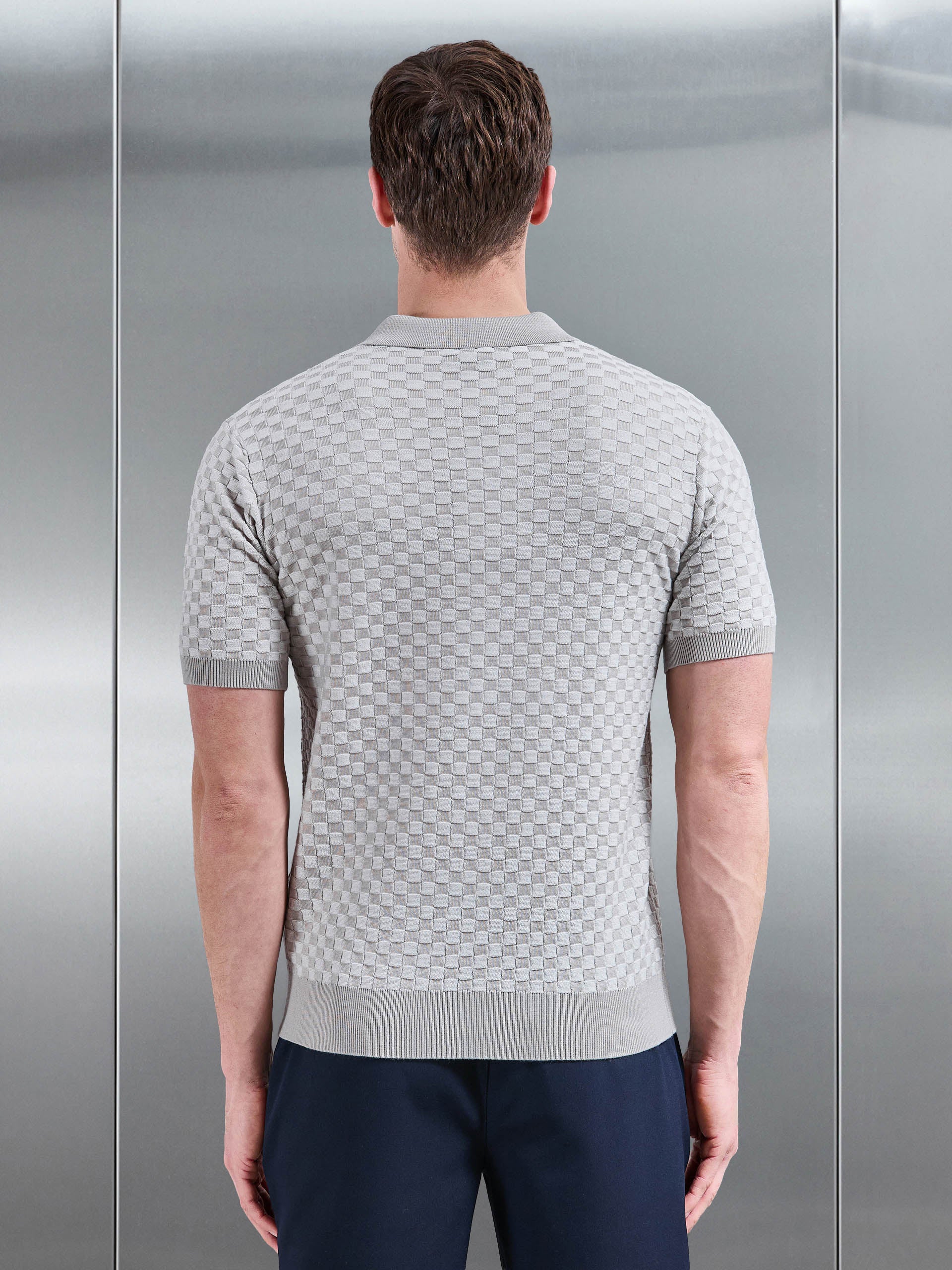 Square Contrast Textured Polo Shirt in Stone - Image 3