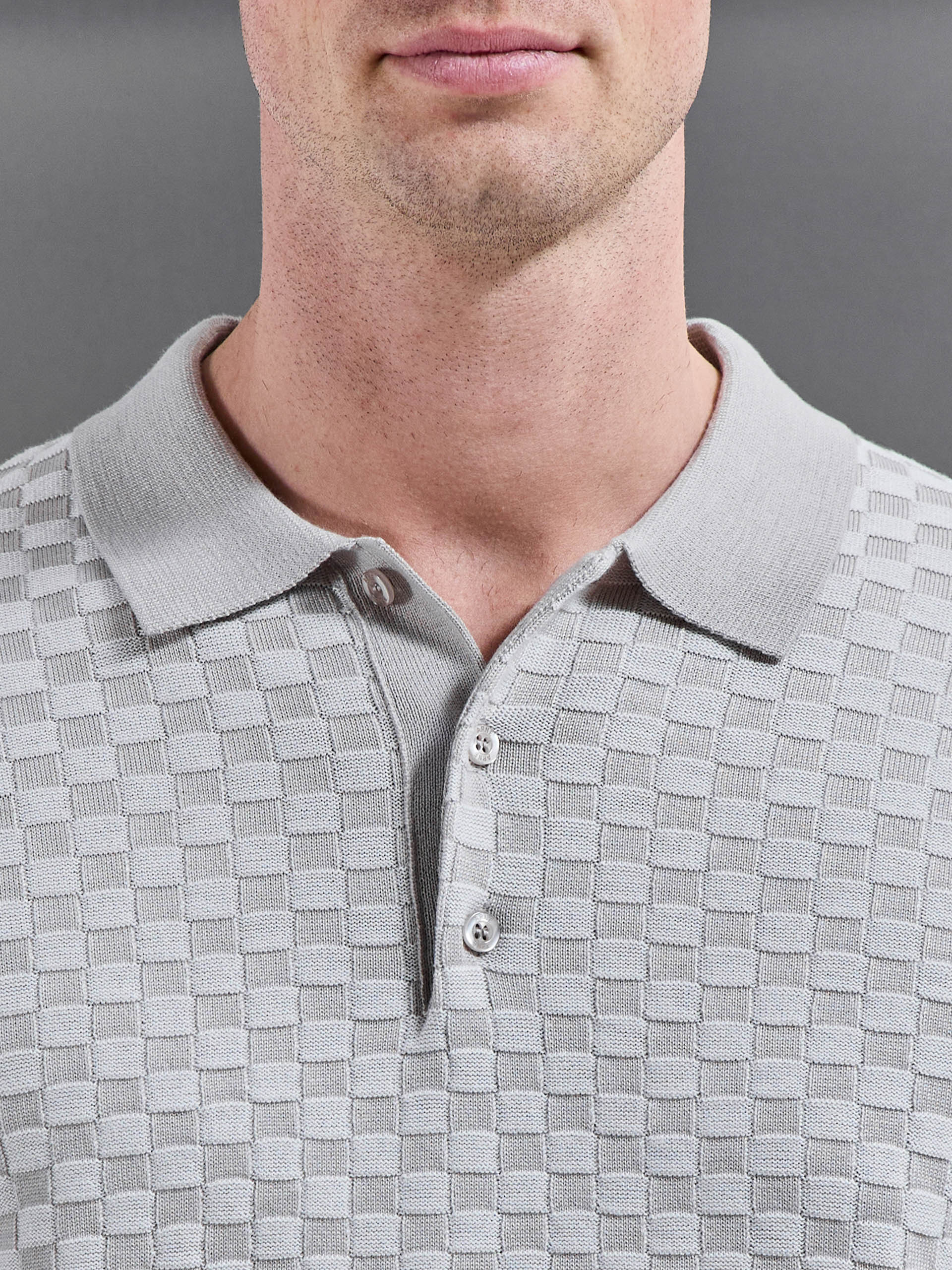Square Contrast Textured Polo Shirt in Stone - Image 4