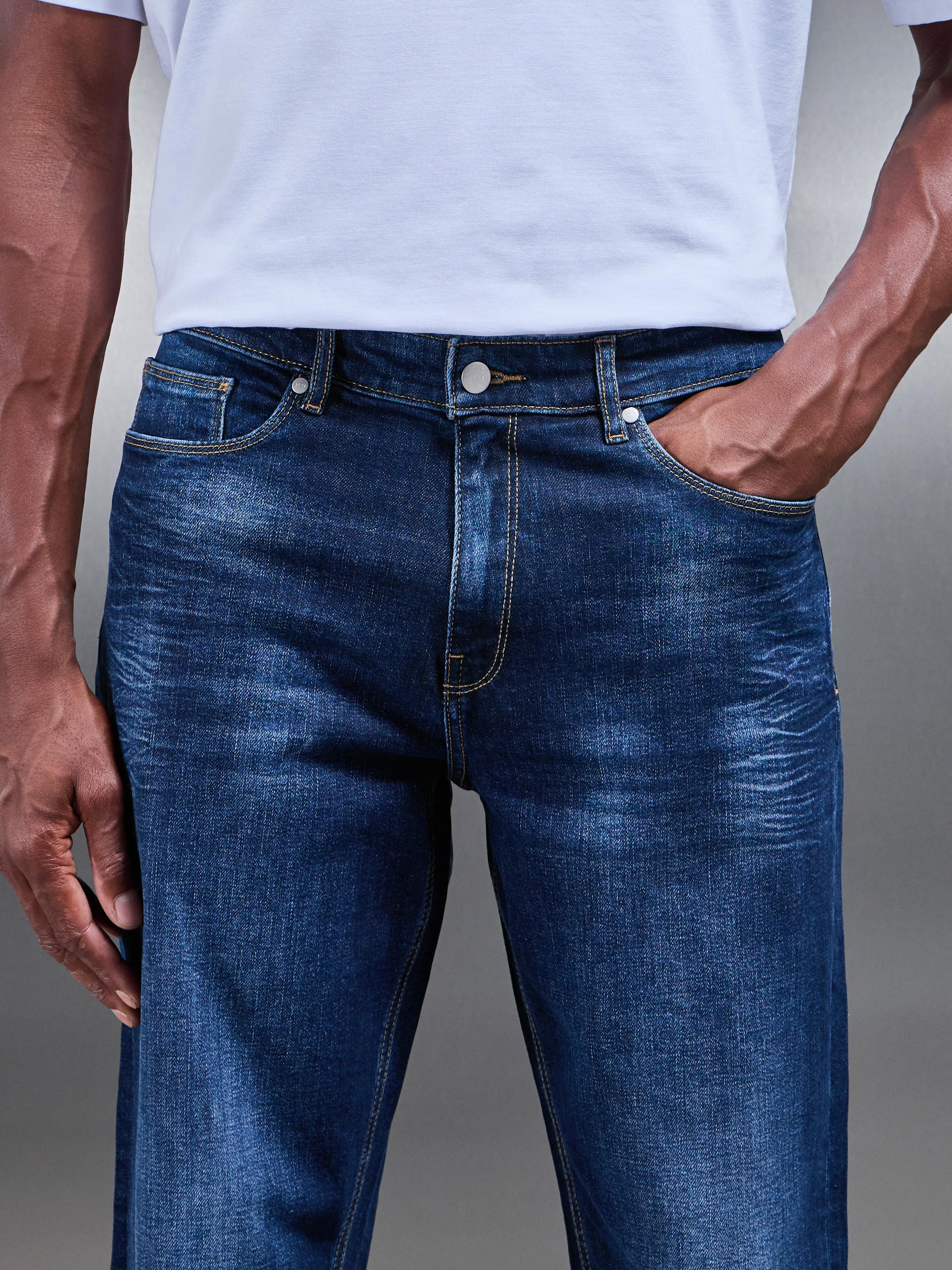 Straight Leg Denim Jeans in Dark Wash - Image 6