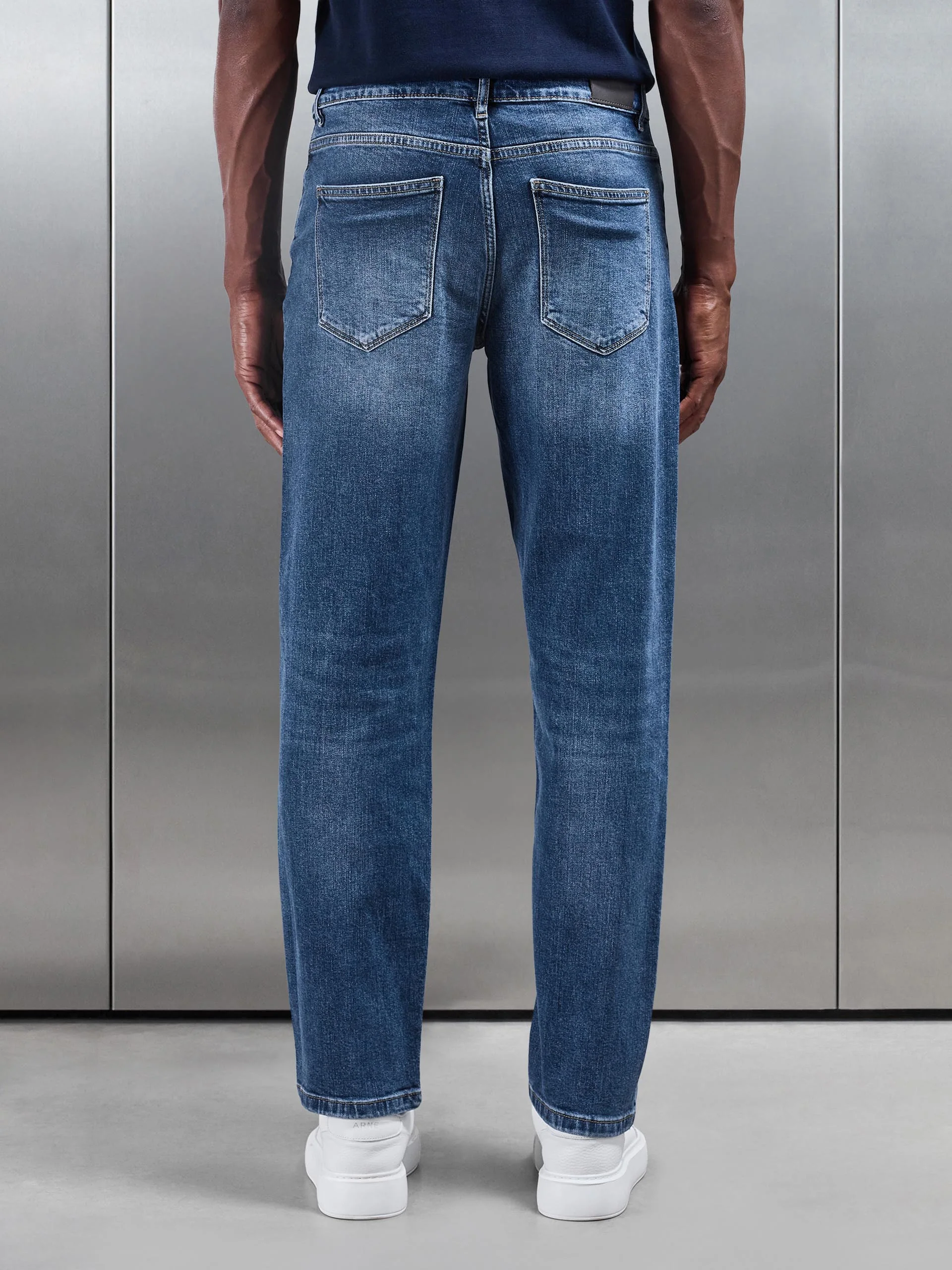 Straight Leg Denim Jeans in Mid Blue - Image 4