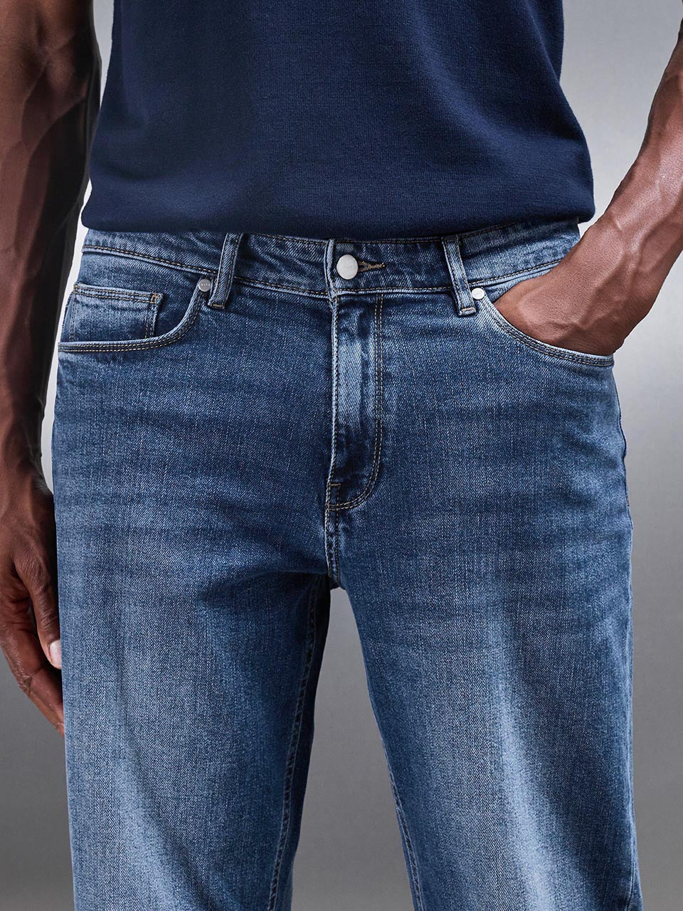 Straight Leg Denim Jeans in Mid Blue - Image 5