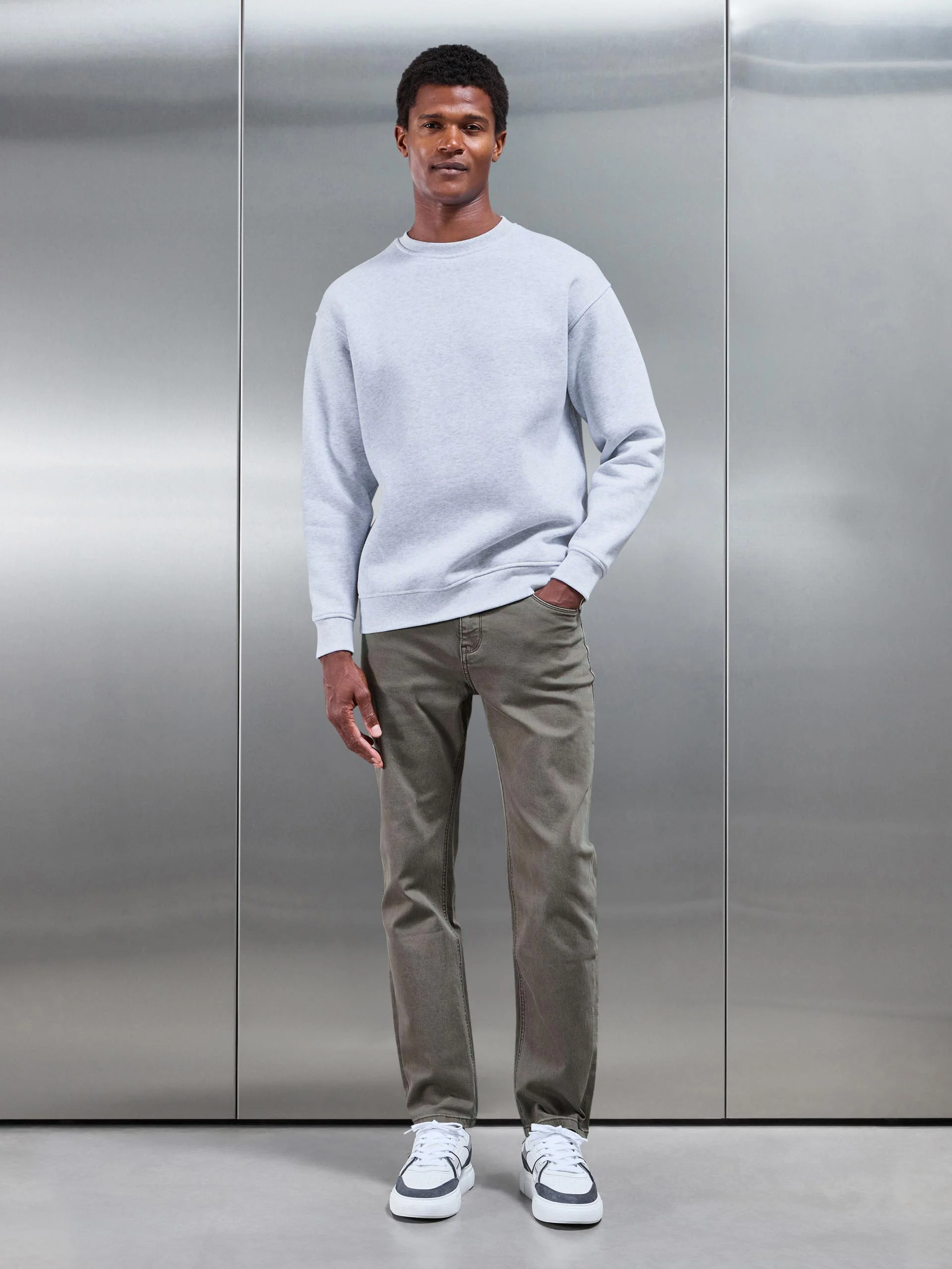 Straight Leg Denim Jeans in Olive - Image 2