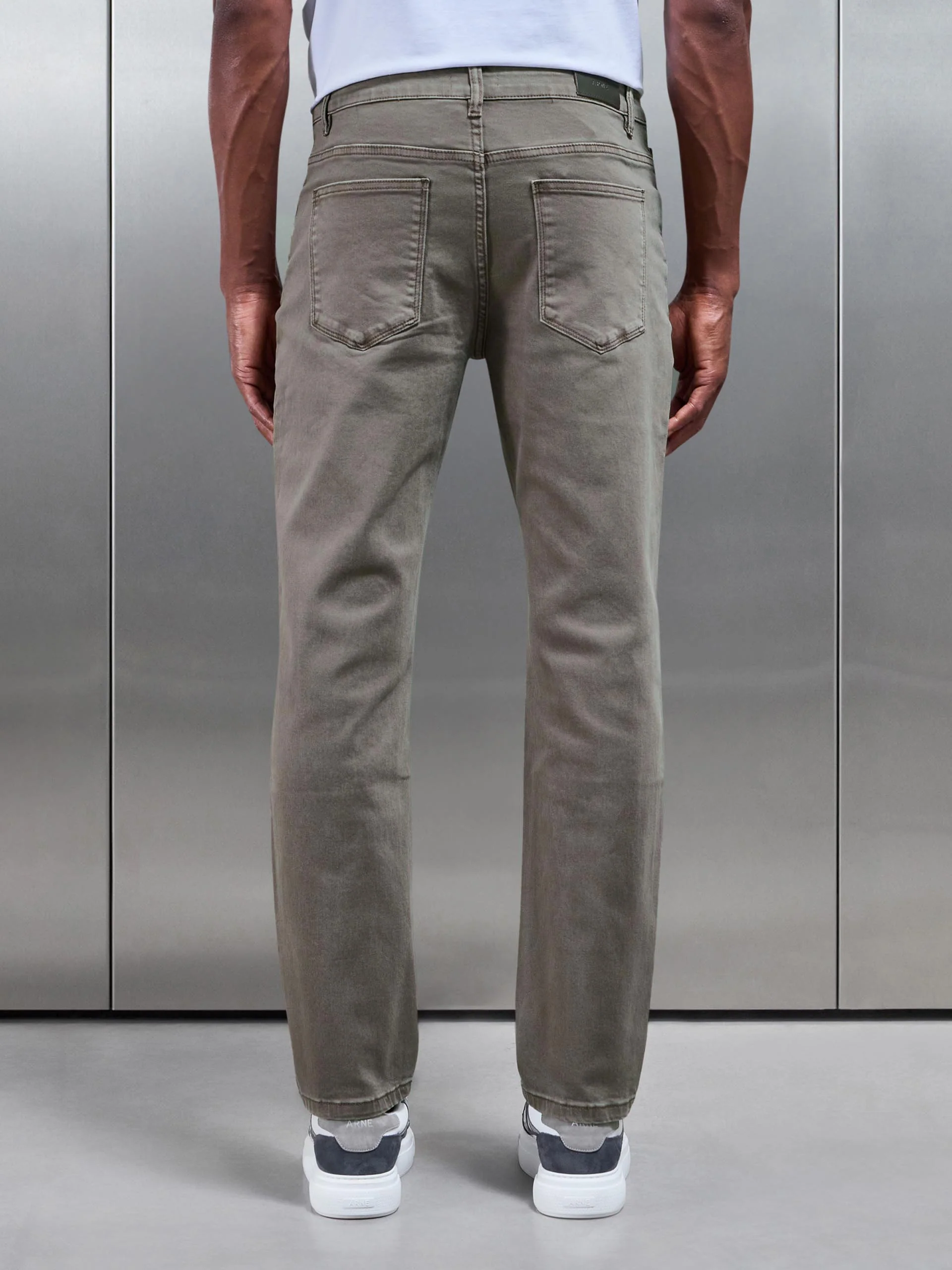 Straight Leg Denim Jeans in Olive - Image 3