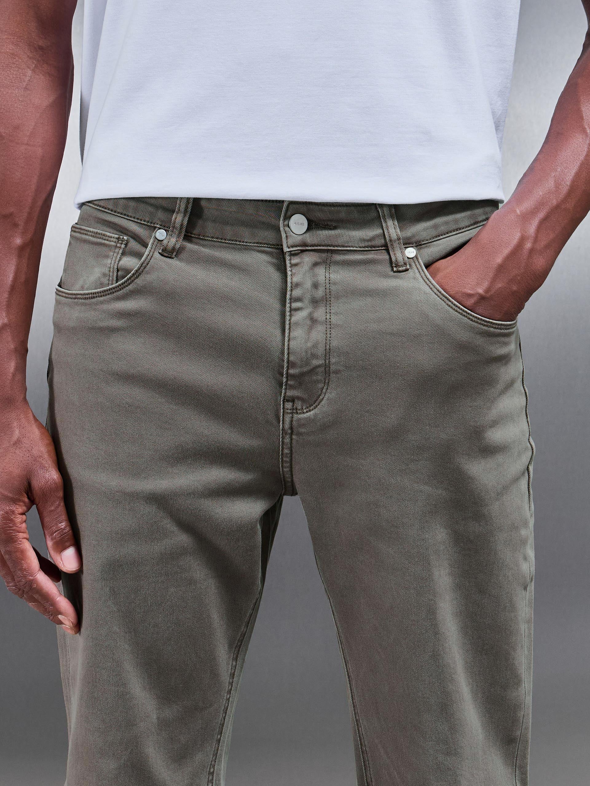 Straight Leg Denim Jeans in Olive - Image 4