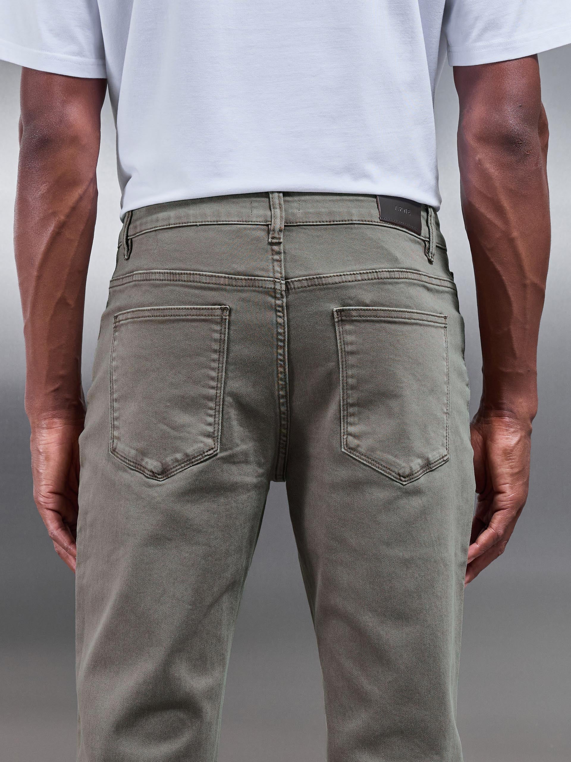 Straight Leg Denim Jeans in Olive - Image 6