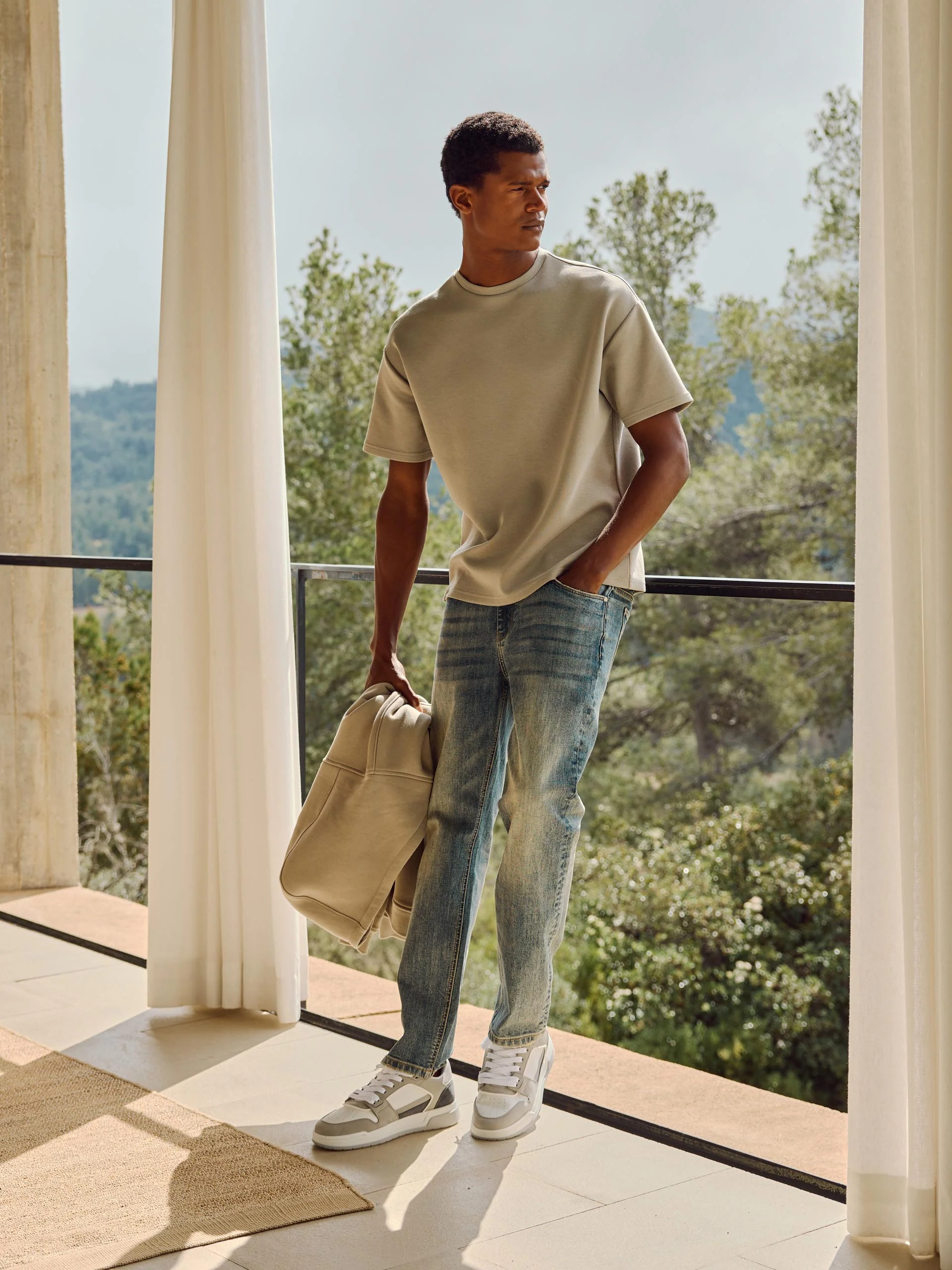Straight Leg Denim Jeans in Sand Wash - Image 2