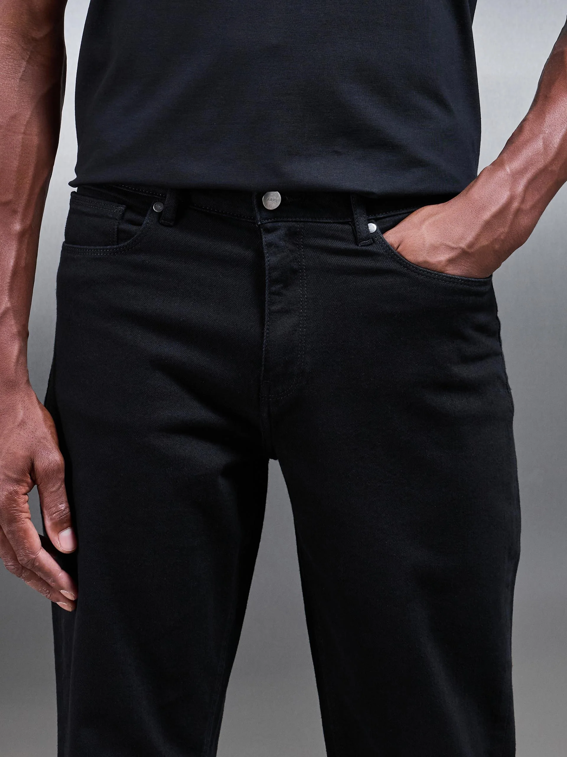 Straight Leg Denim Jeans in Solid Black - Image 6