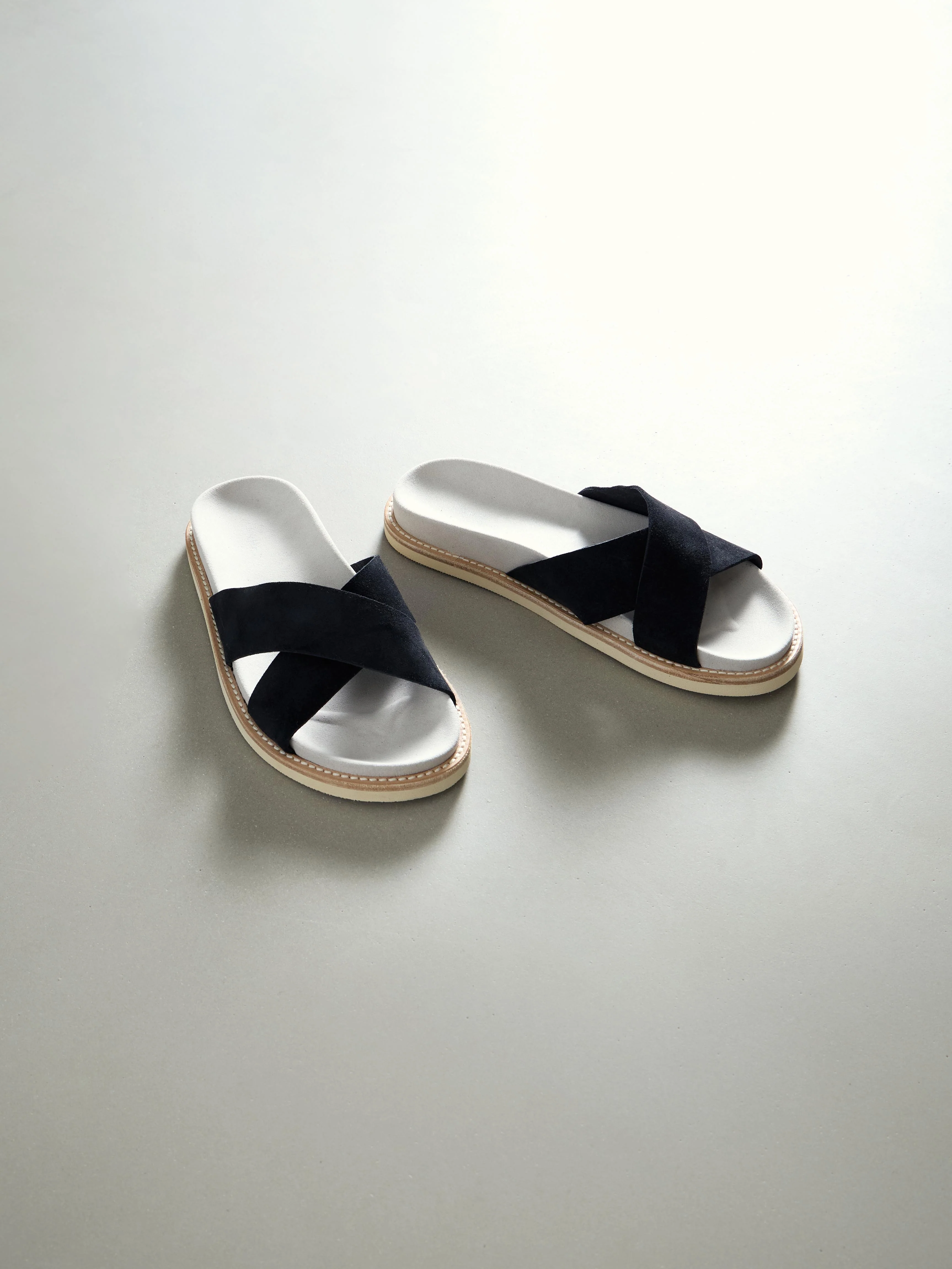 Suede Crossover Slides in Black - Image 2