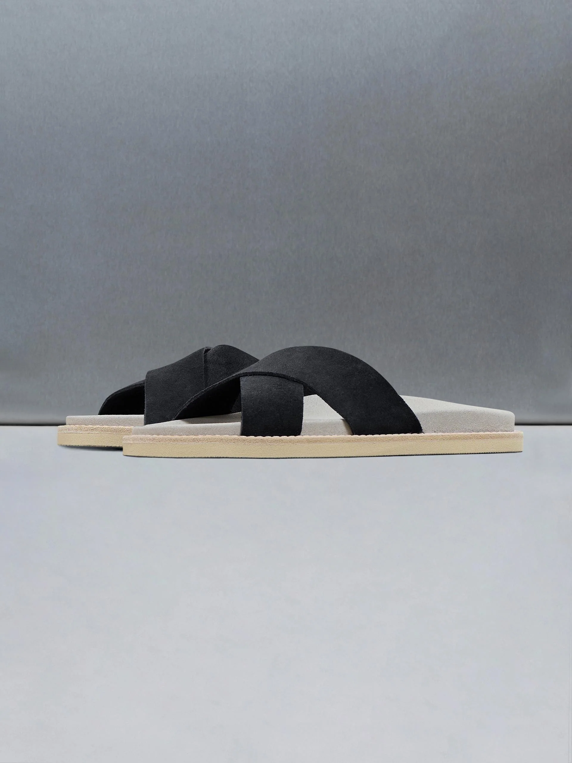 Suede Crossover Slides in Black - Image 3
