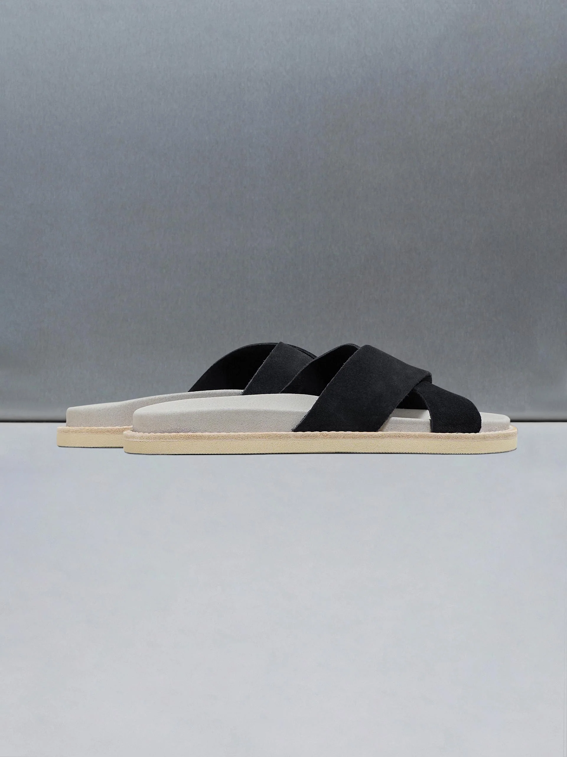Suede Crossover Slides in Black - Image 4