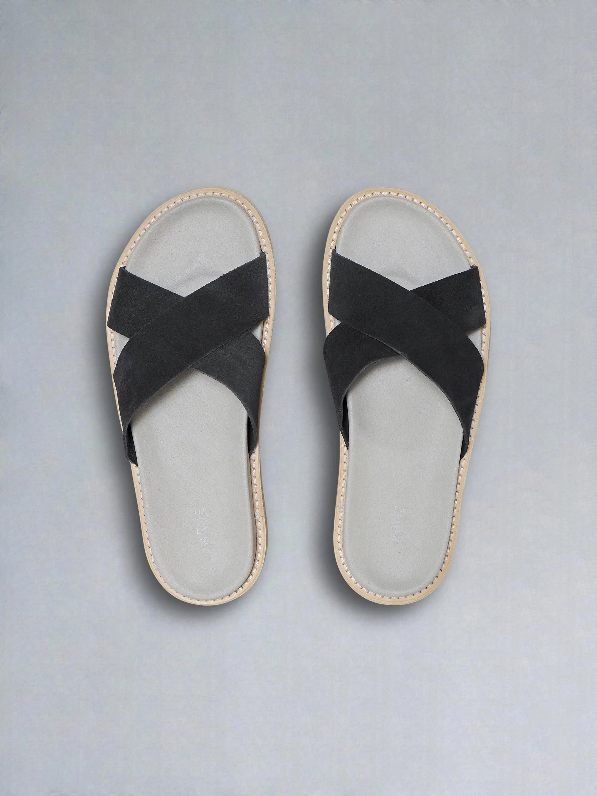Suede Crossover Slides in Black - Image 5