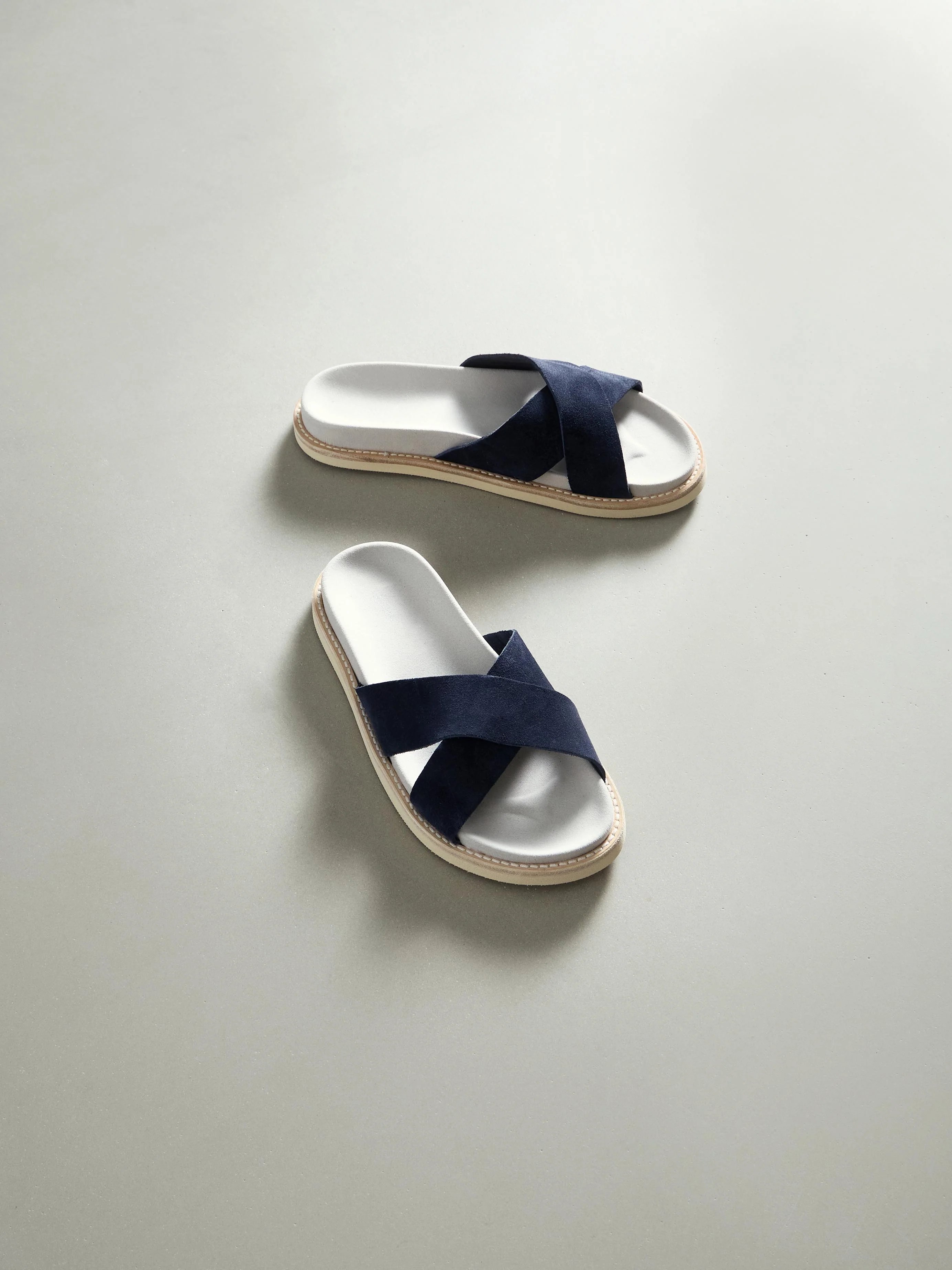 Suede Crossover Slides in Navy - Image 2