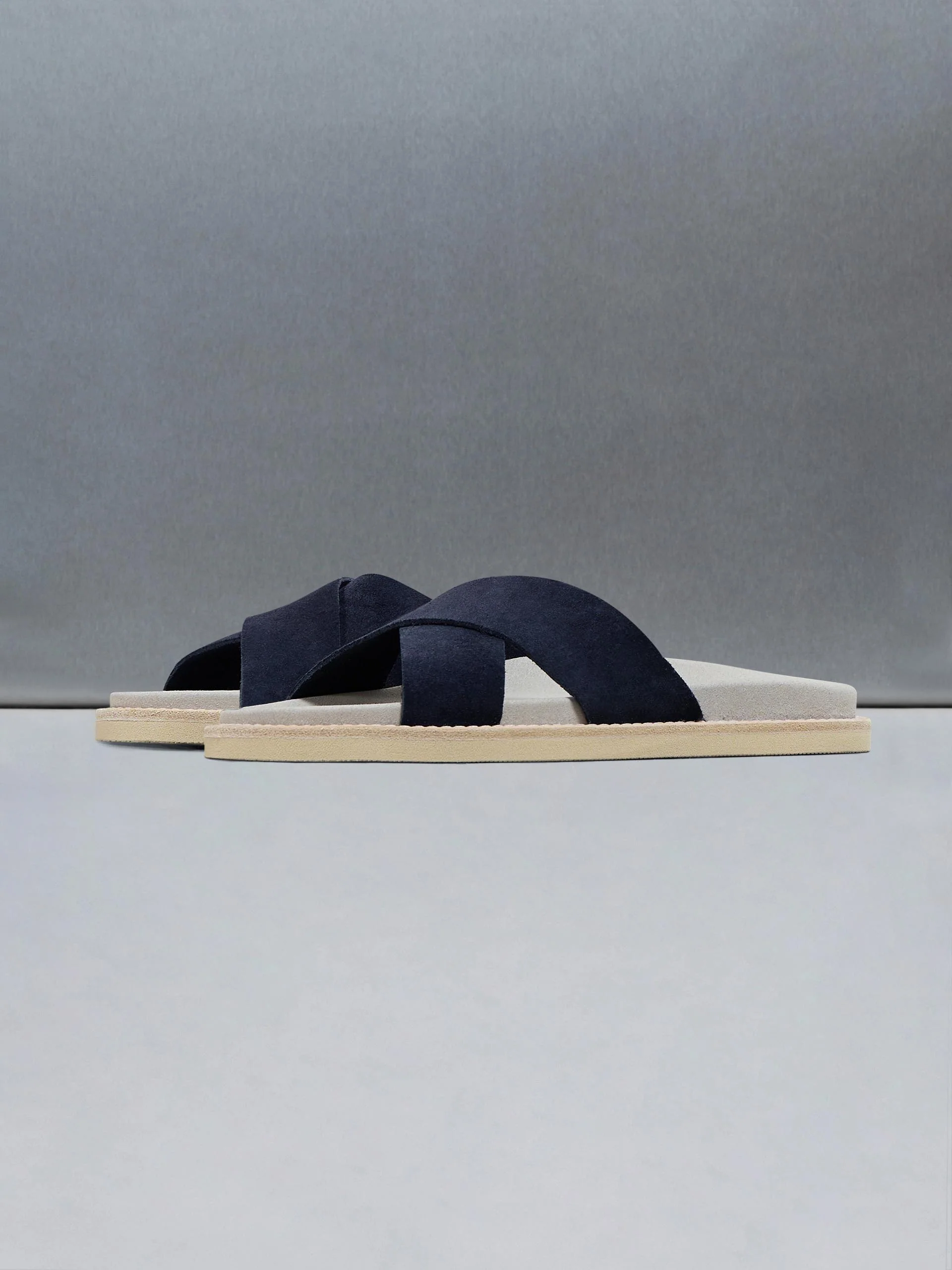 Suede Crossover Slides in Navy - Image 3
