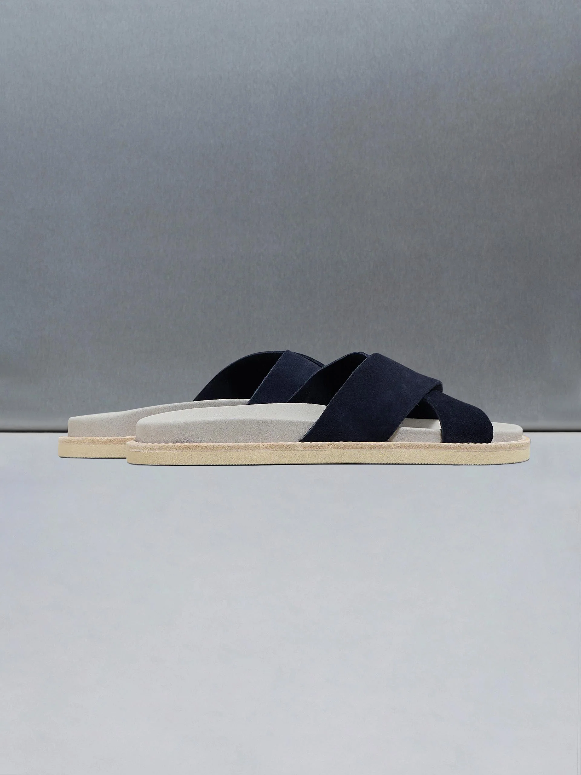 Suede Crossover Slides in Navy - Image 4
