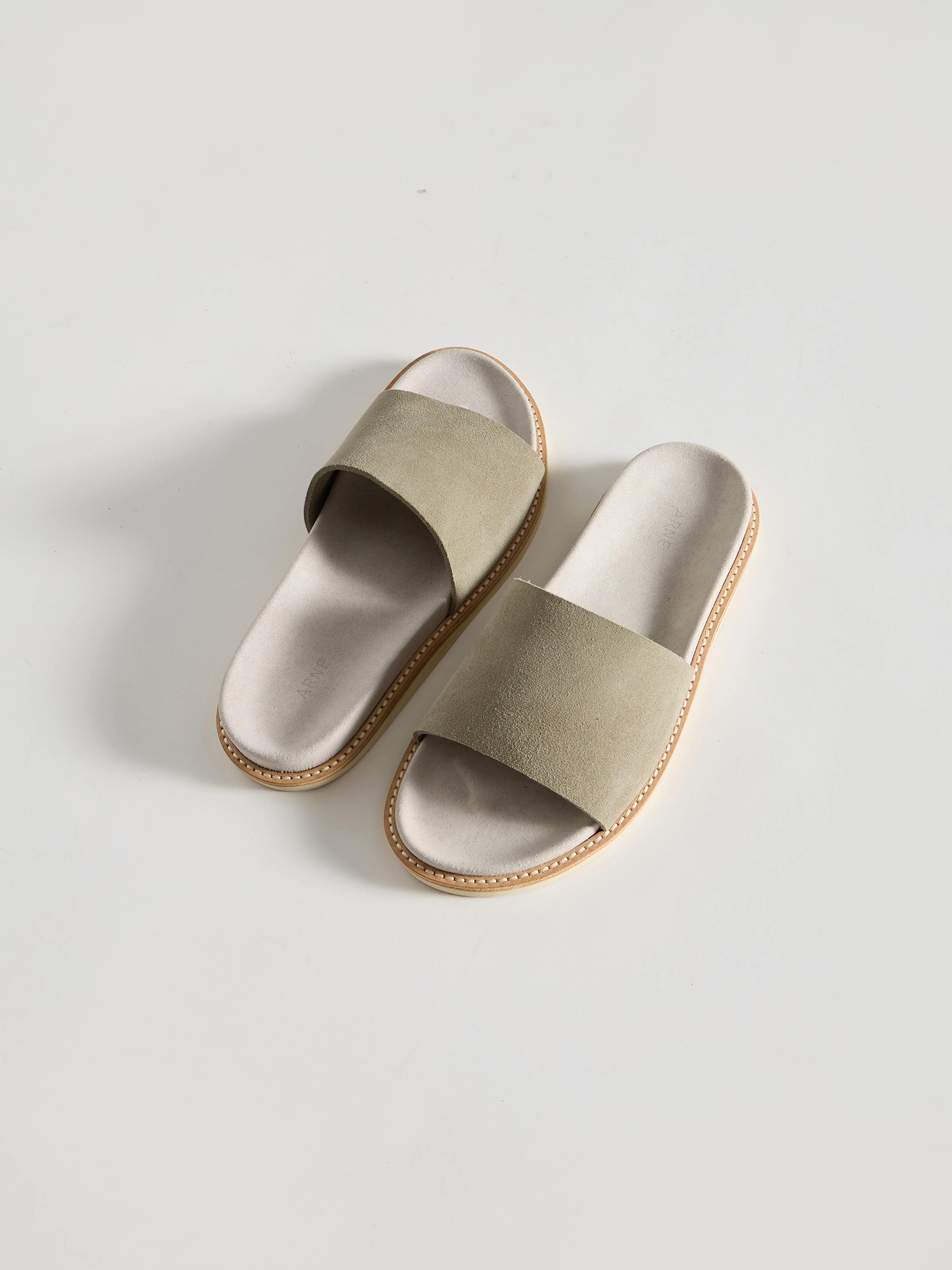 Suede Slides in Olive - Image 2