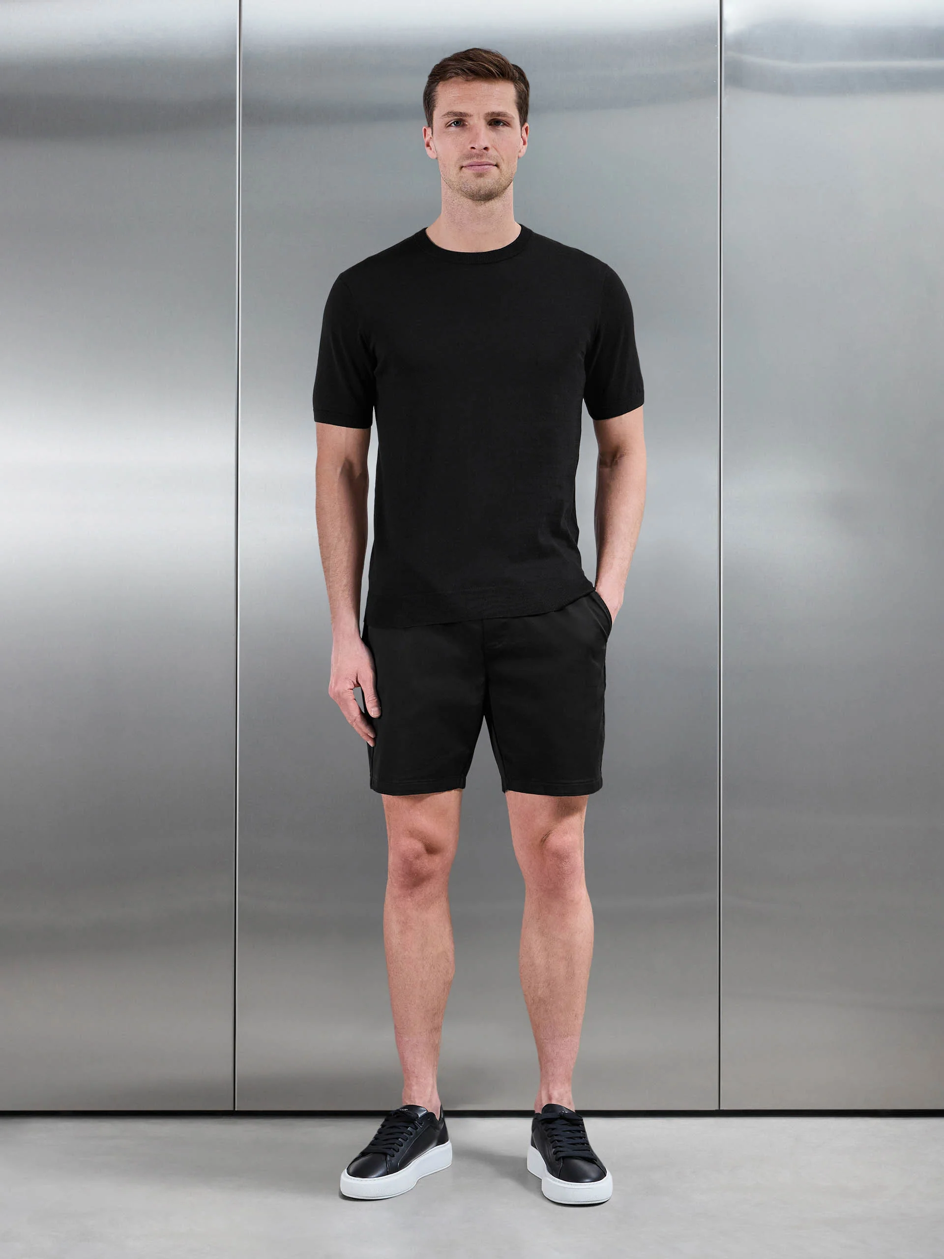 Summer Cotton Knitted T-Shirt in Black - Image 2