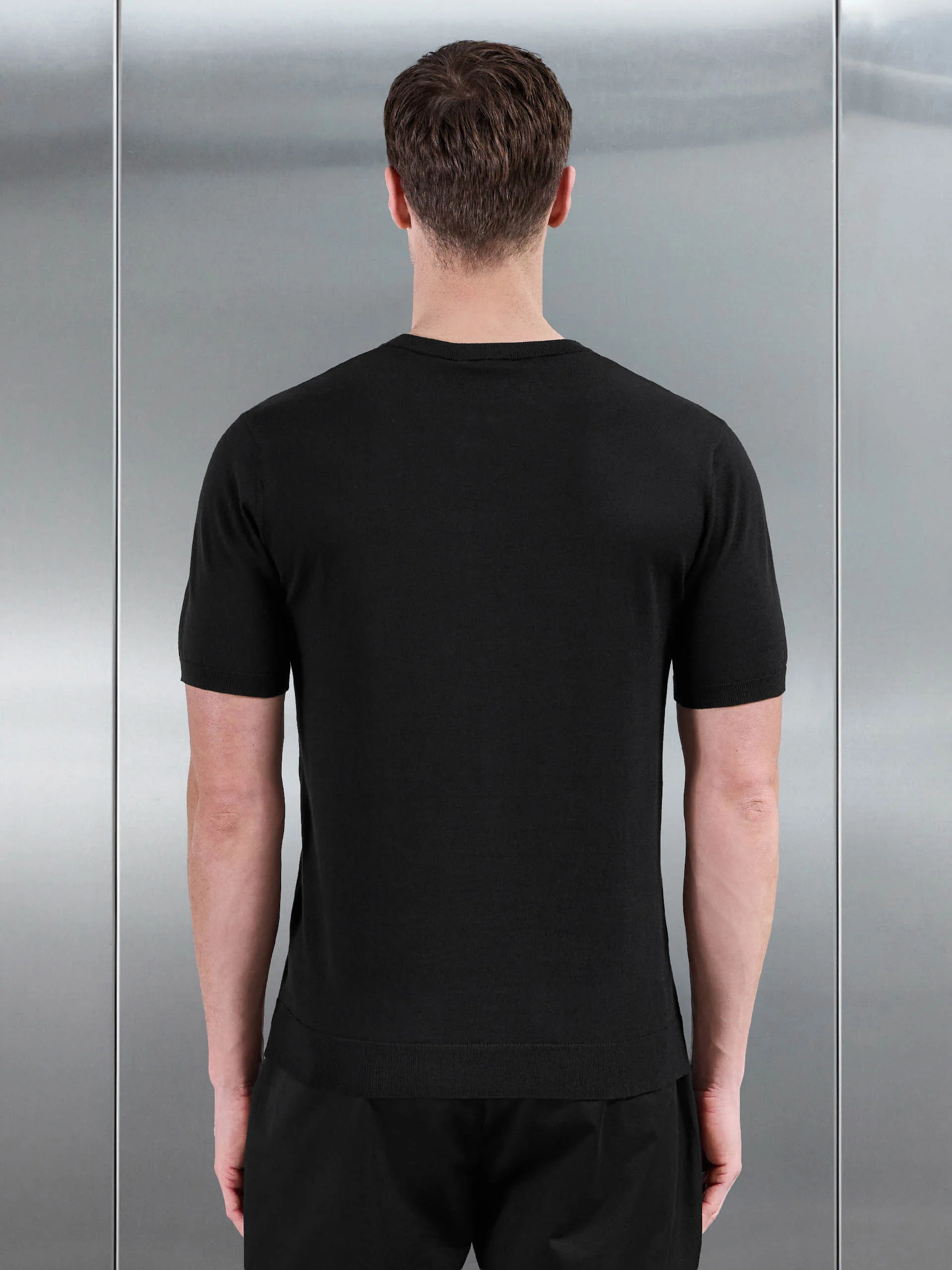 Summer Cotton Knitted T-Shirt in Black - Image 3