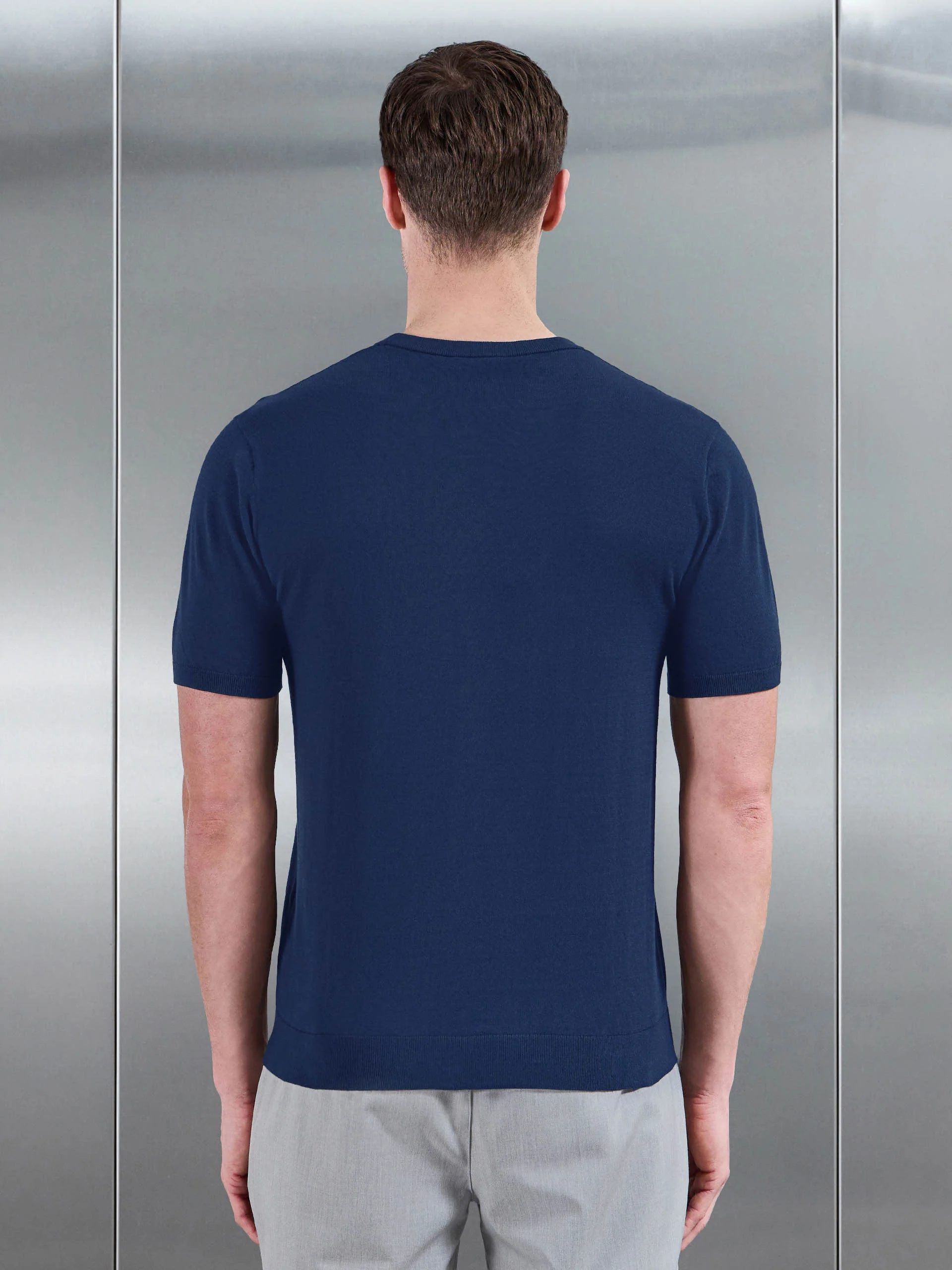 Summer Cotton Knitted T-Shirt in Navy - Image 3