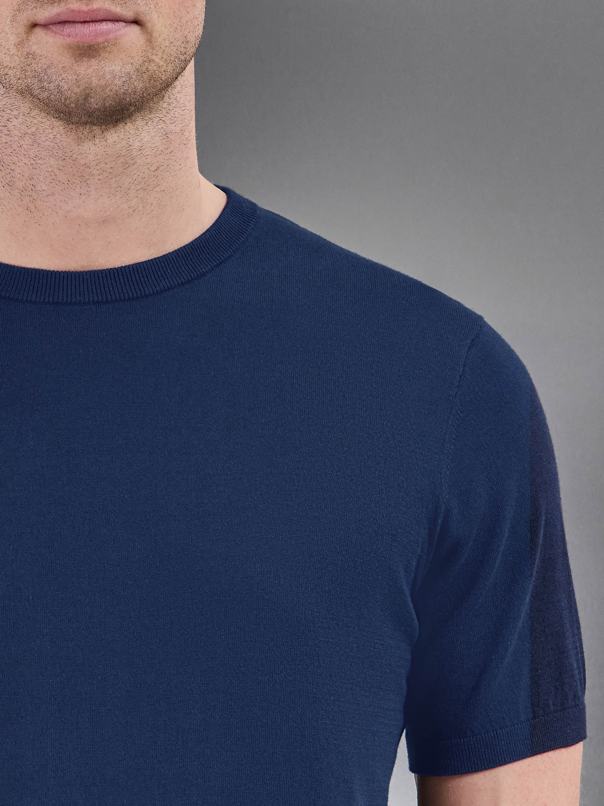 Summer Cotton Knitted T-Shirt in Navy - Image 4