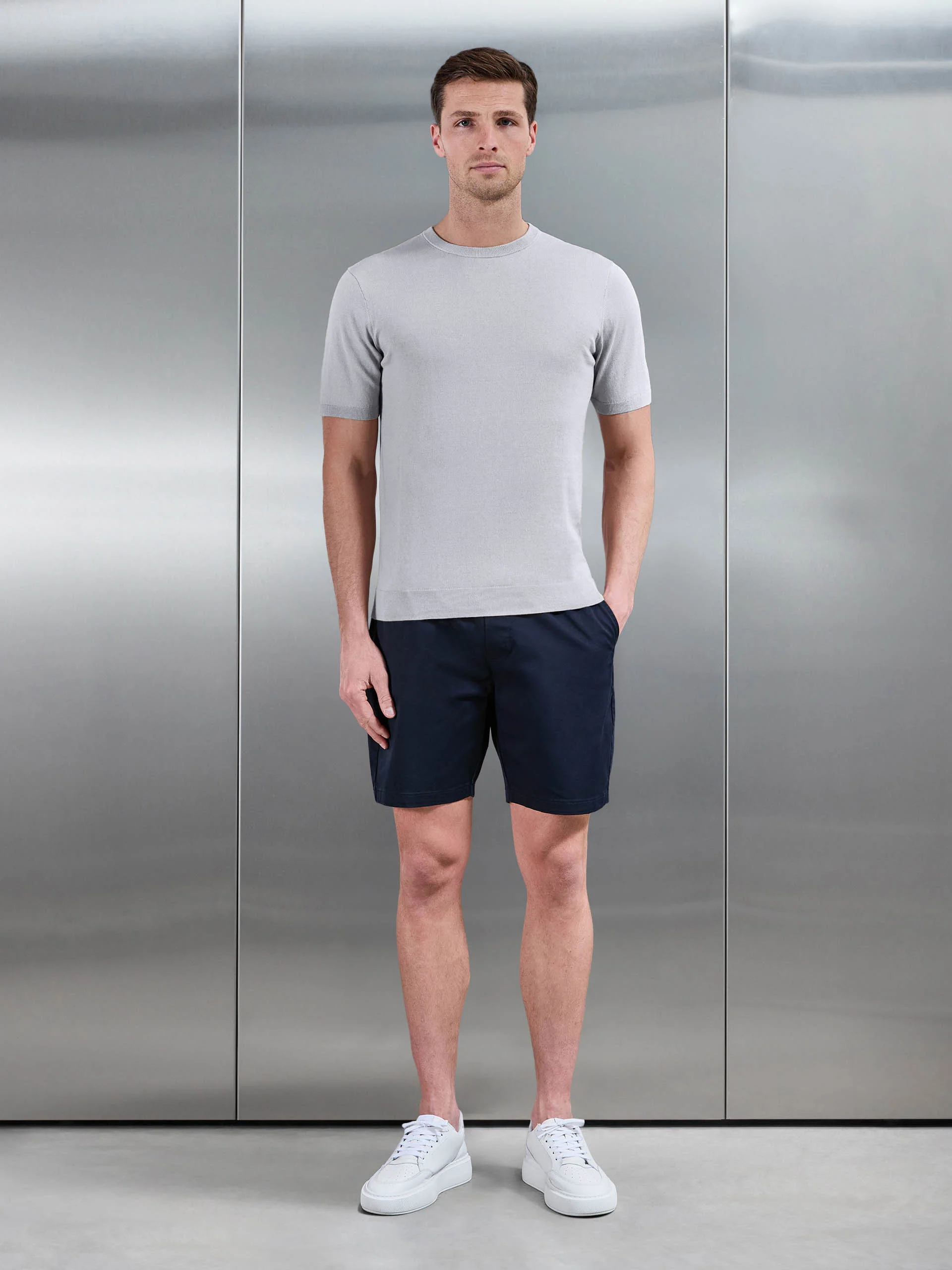 Summer Cotton Knitted T-Shirt in Stone - Image 2
