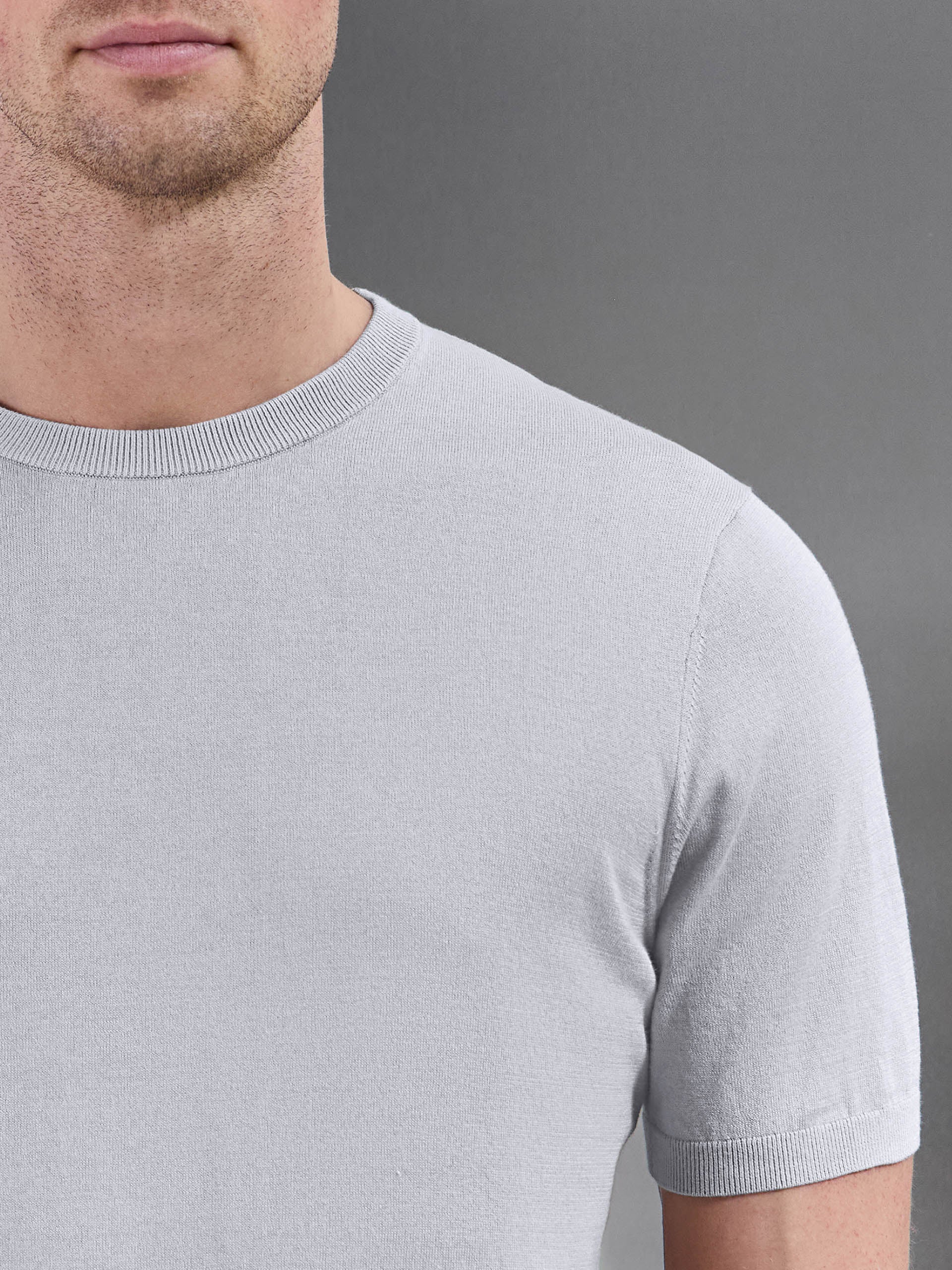 Summer Cotton Knitted T-Shirt in Stone - Image 4
