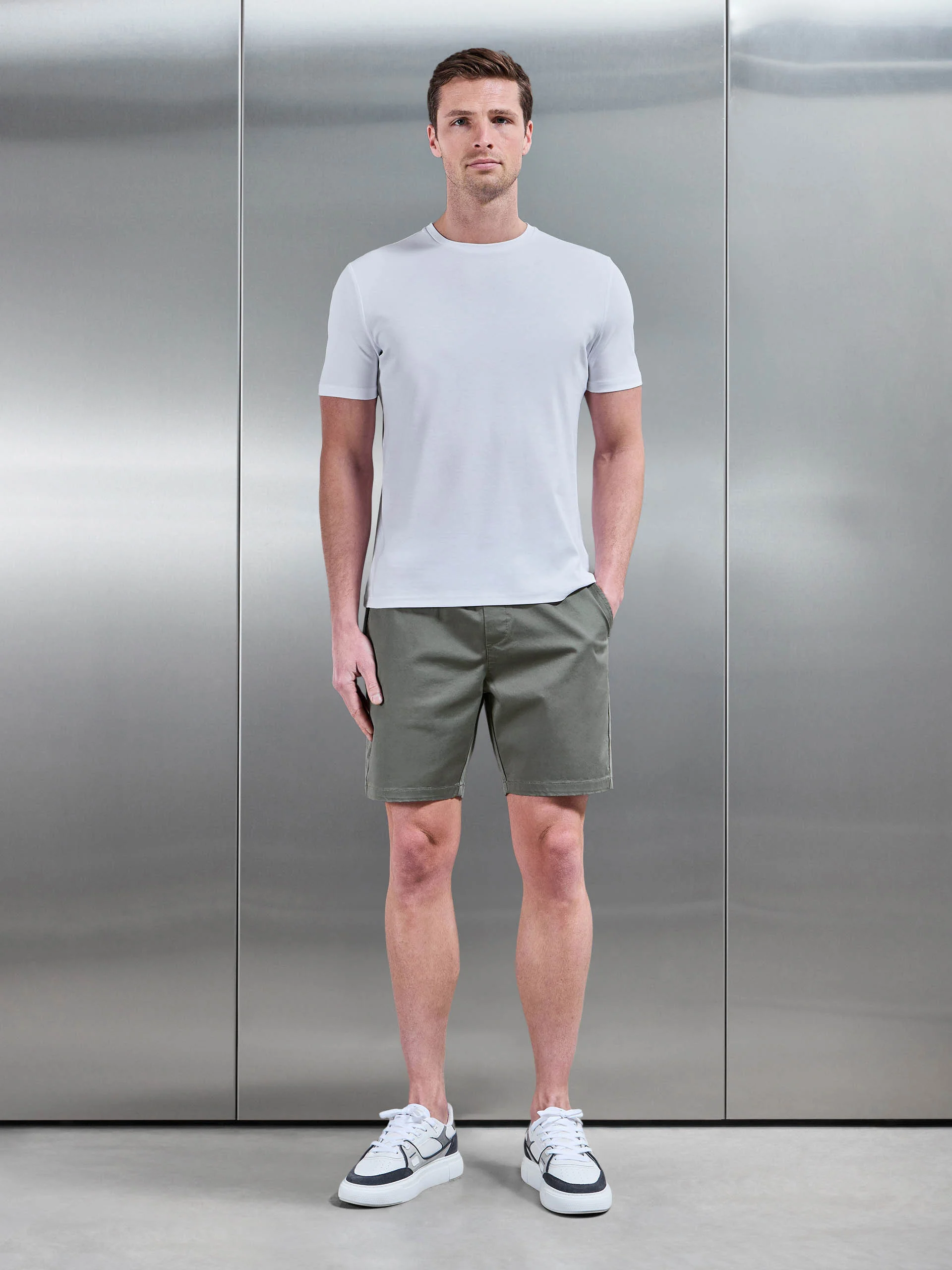 Tailored Chino Drawstring Short in Olive - Image 2