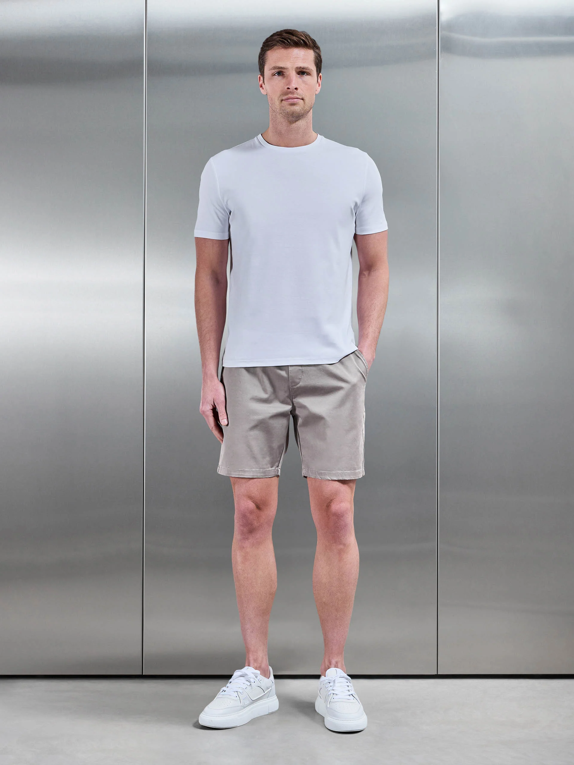 Tailored Chino Drawstring Short in Taupe - Image 2