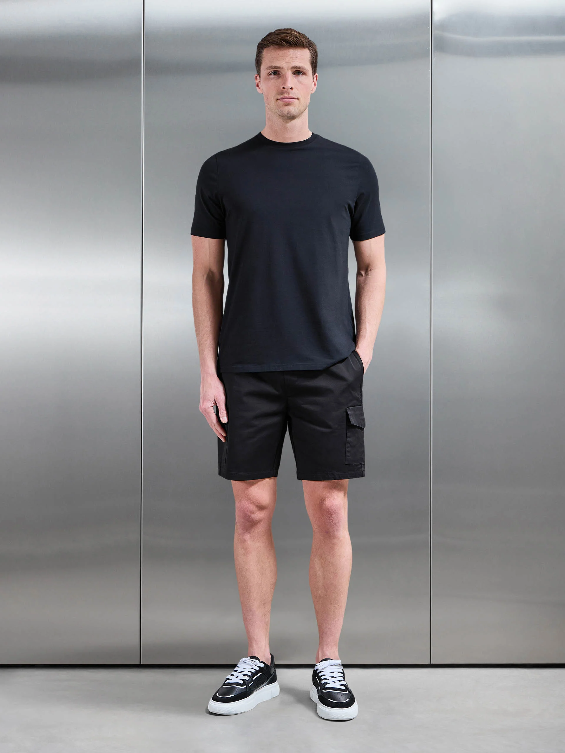 Tailored Drawstring Cargo Short in Black - Image 2