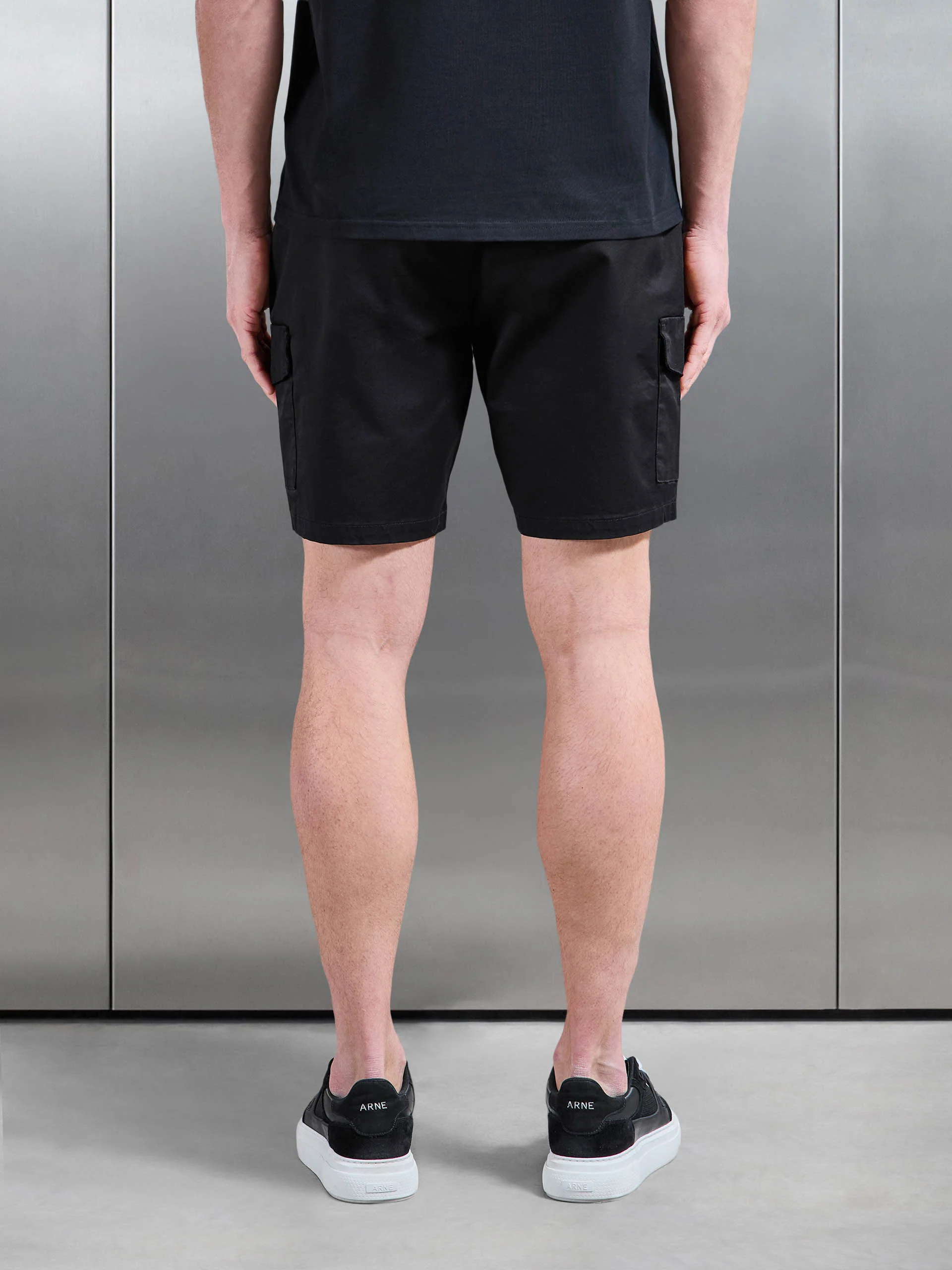 Tailored Drawstring Cargo Short in Black - Image 3