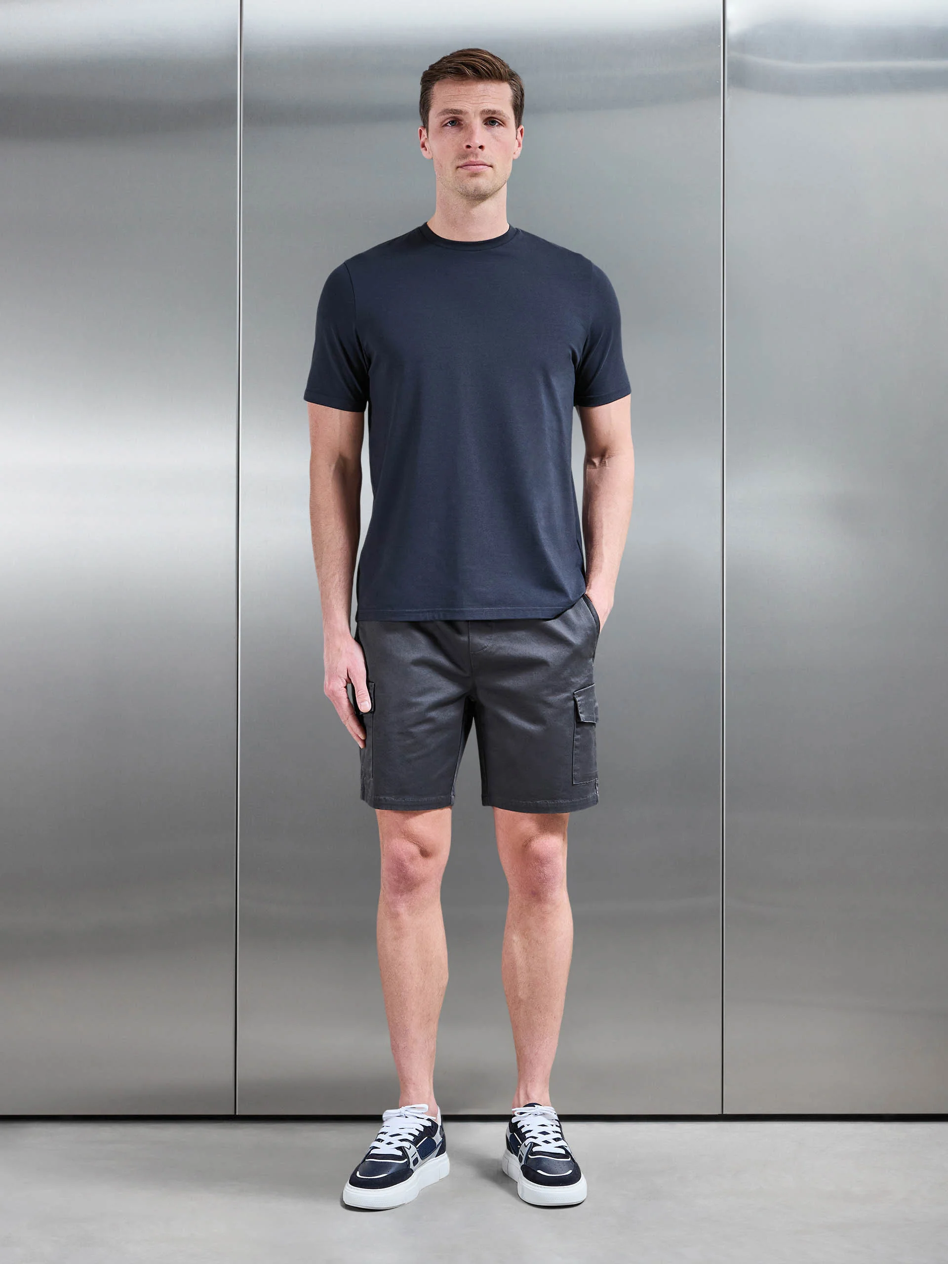 Tailored Drawstring Cargo Short in Grey - Image 2