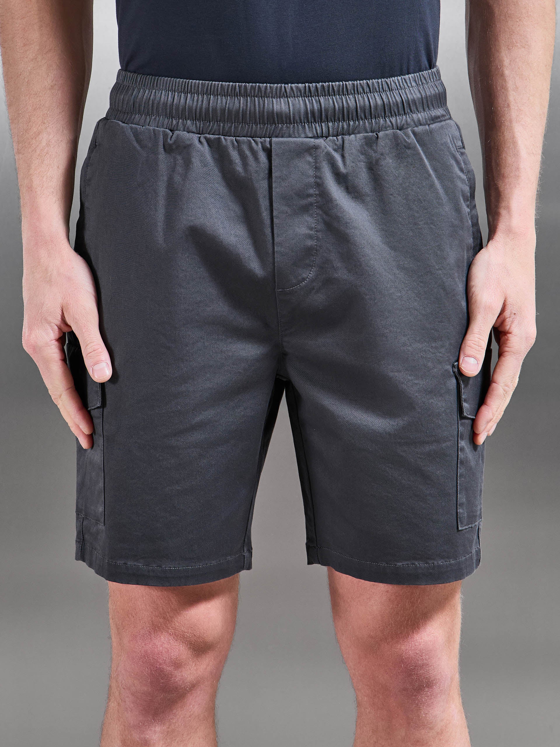 Tailored Drawstring Cargo Short in Grey - Image 4