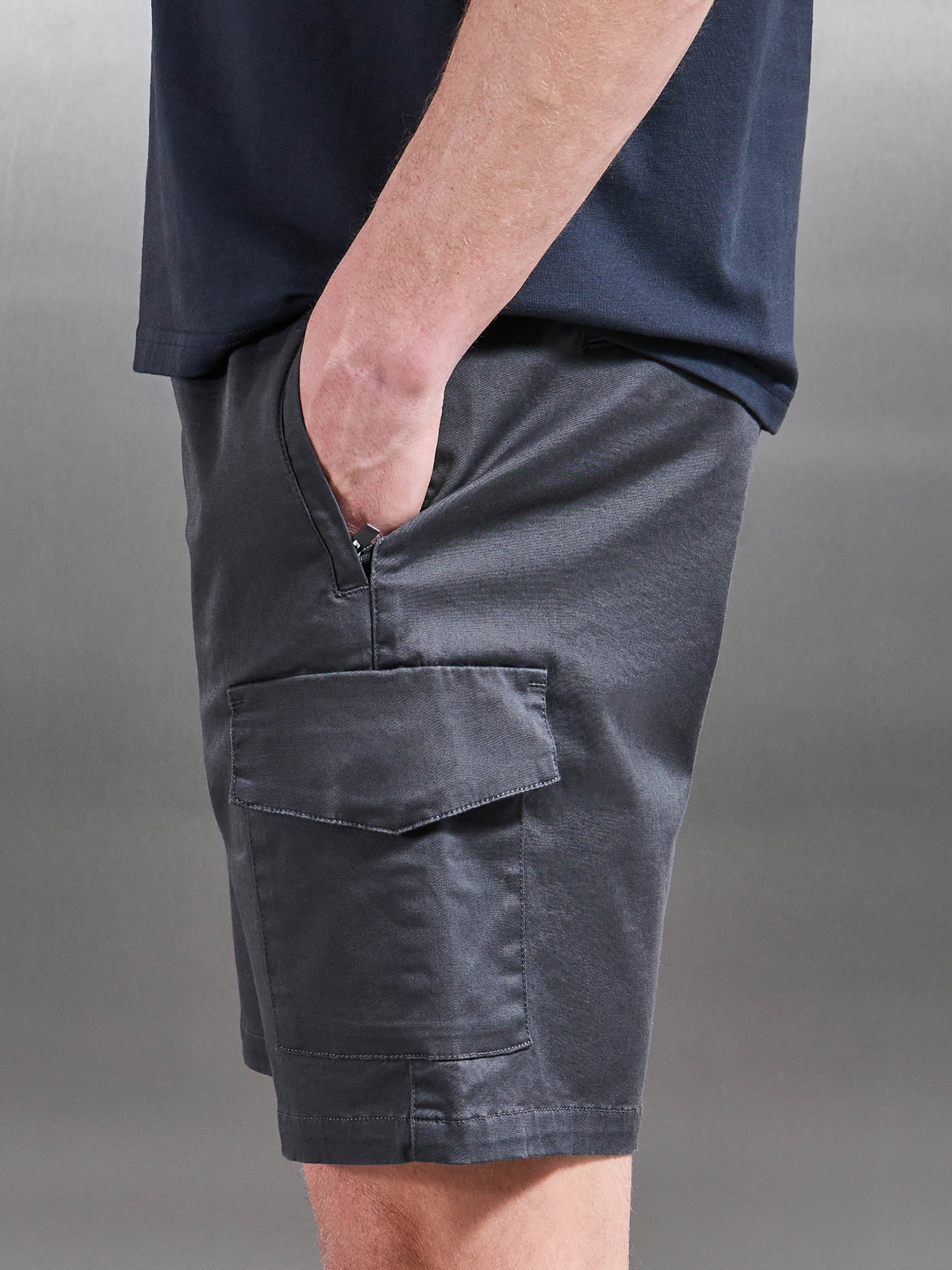 Tailored Drawstring Cargo Short in Grey - Image 5
