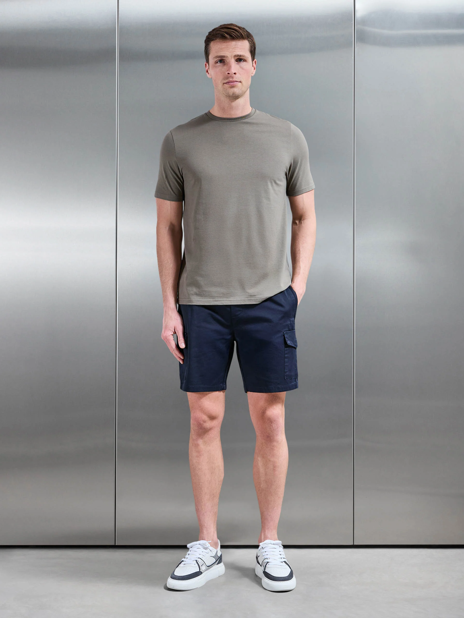 Tailored Drawstring Cargo Short in Navy - Image 2