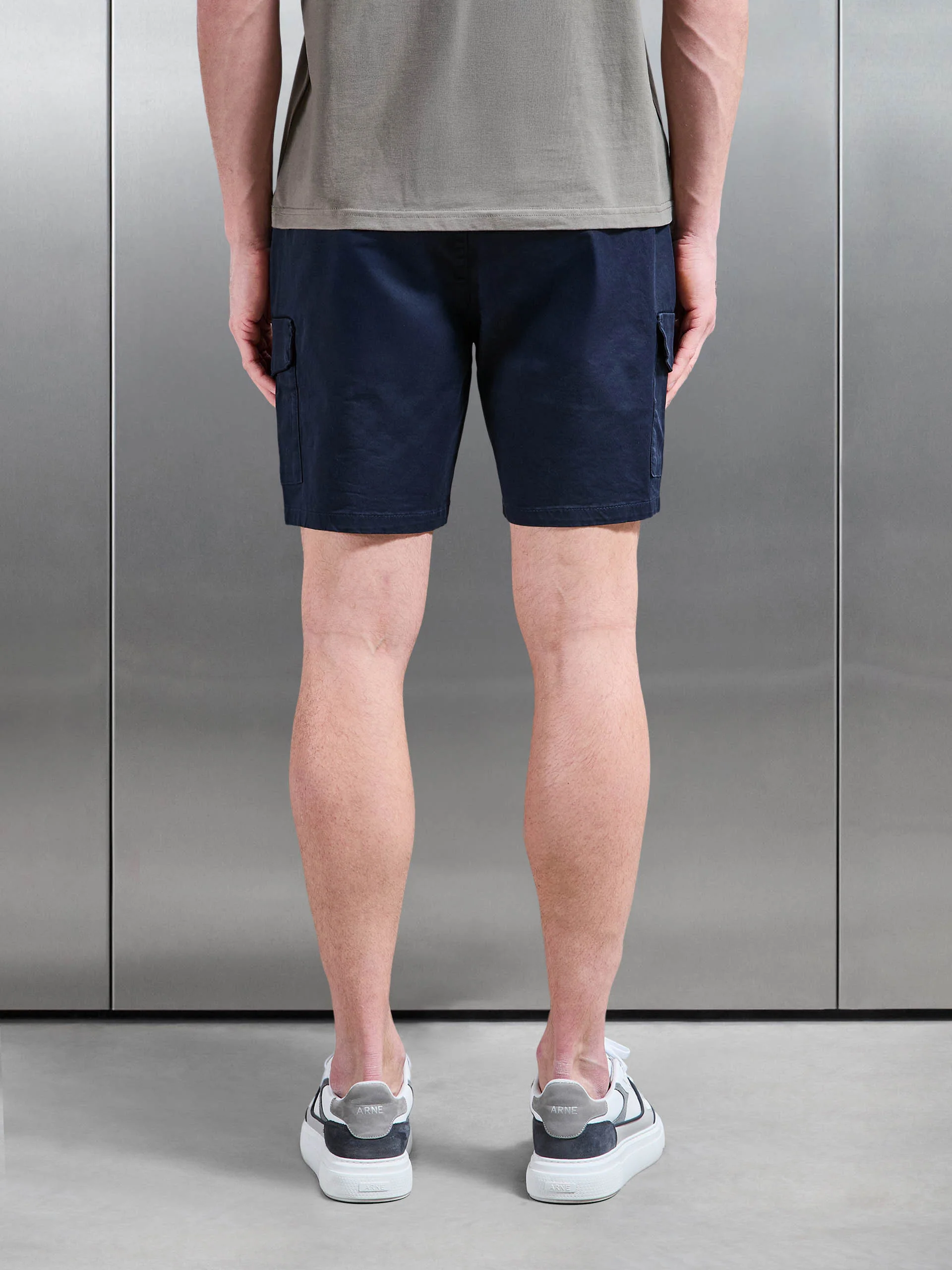 Tailored Drawstring Cargo Short in Navy - Image 3