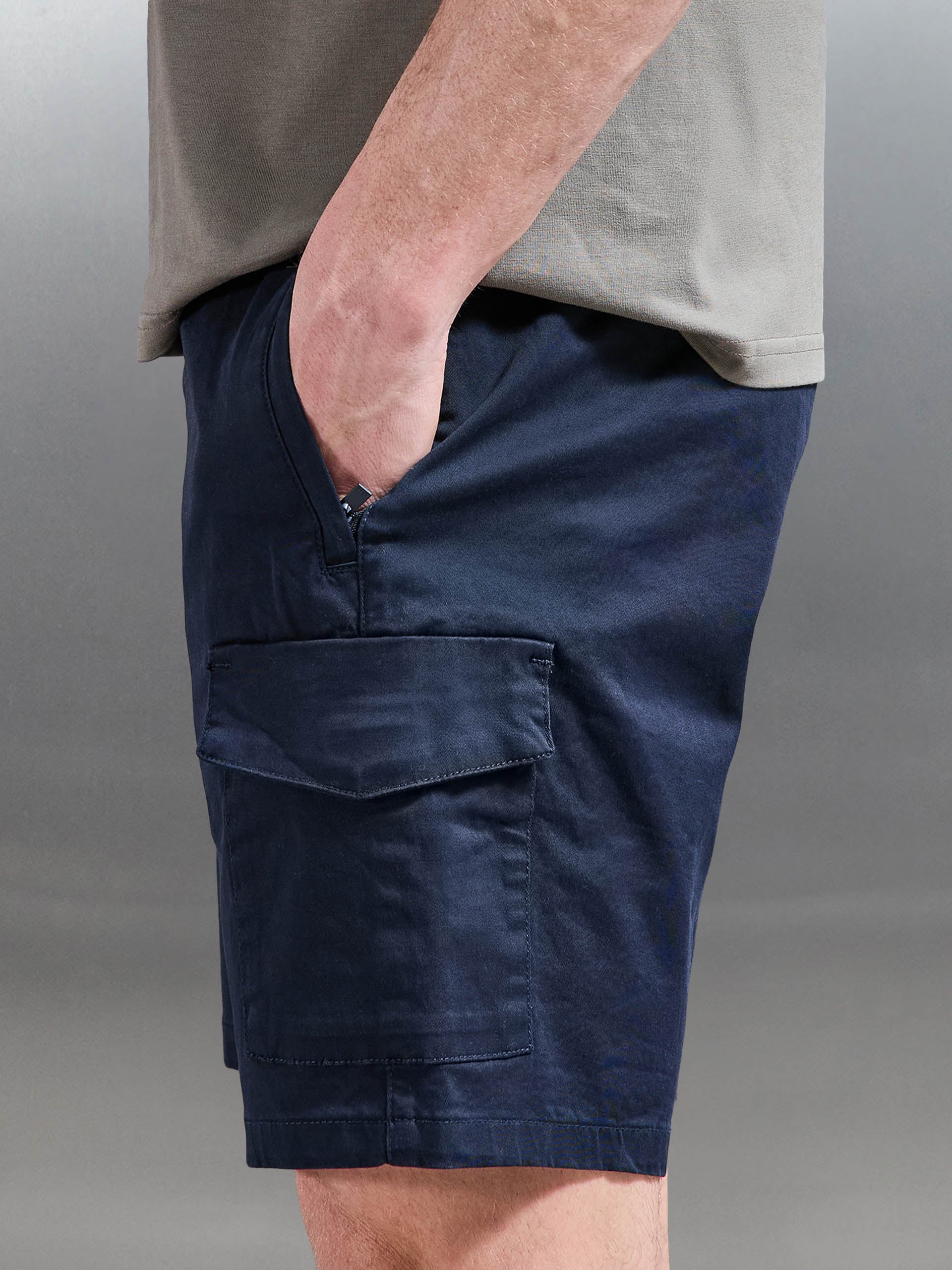 Tailored Drawstring Cargo Short in Navy - Image 5