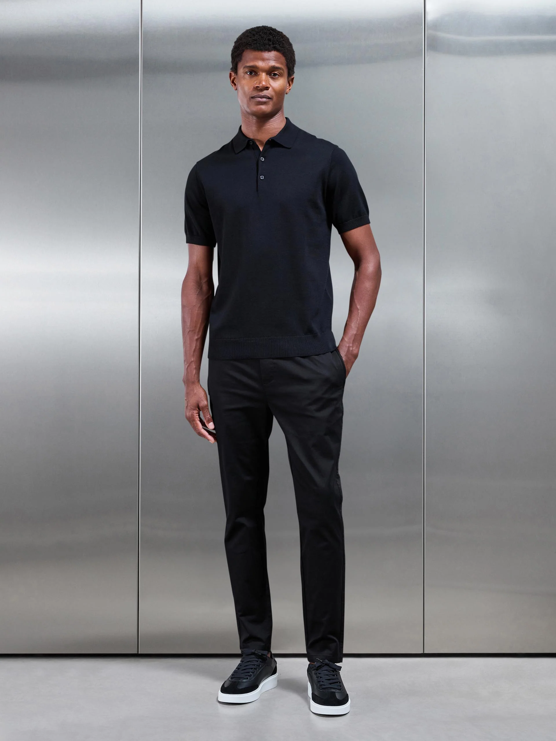 Tailored Drawstring Chino Trouser in Black - Image 2