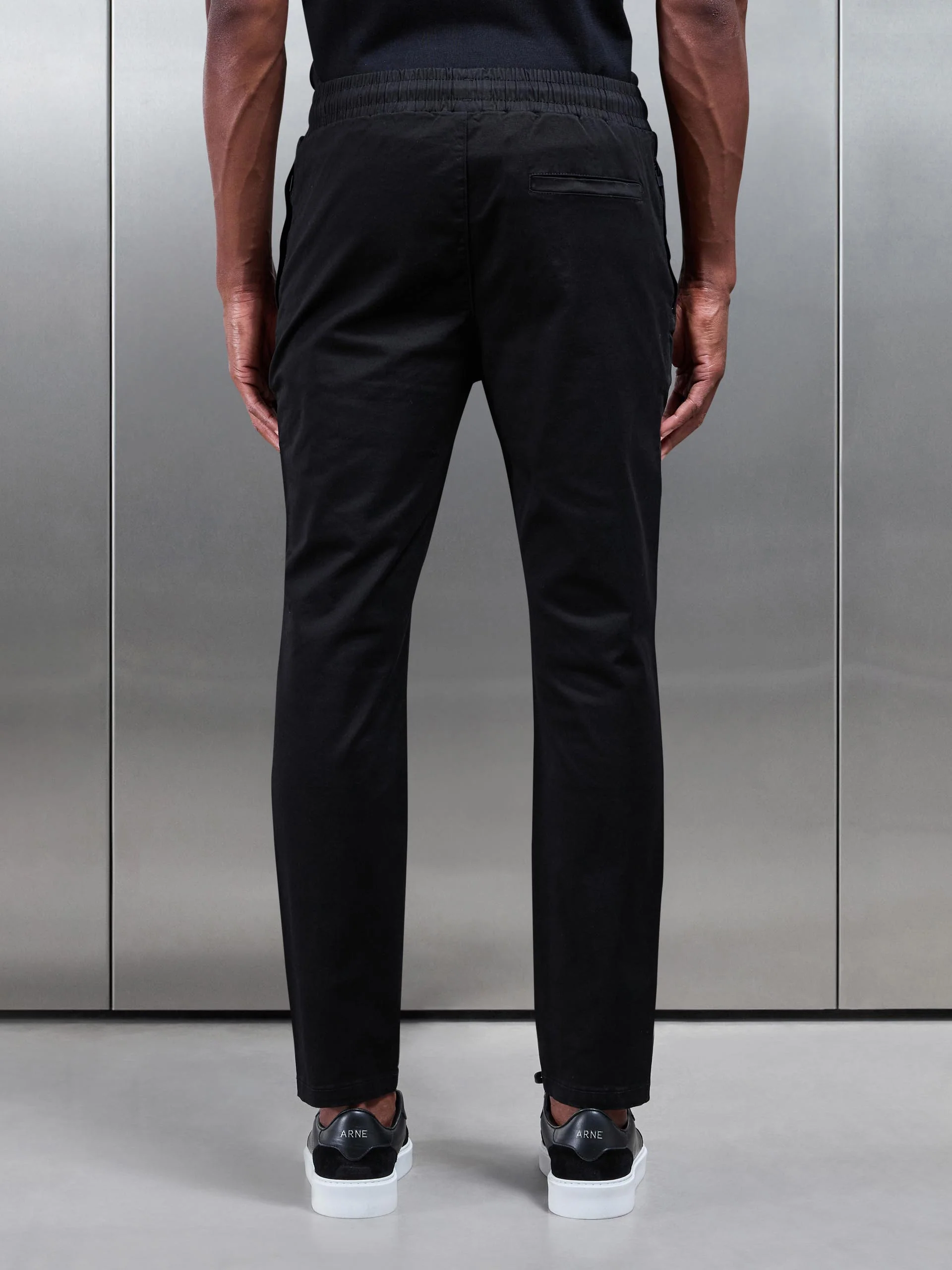 Tailored Drawstring Chino Trouser in Black - Image 3