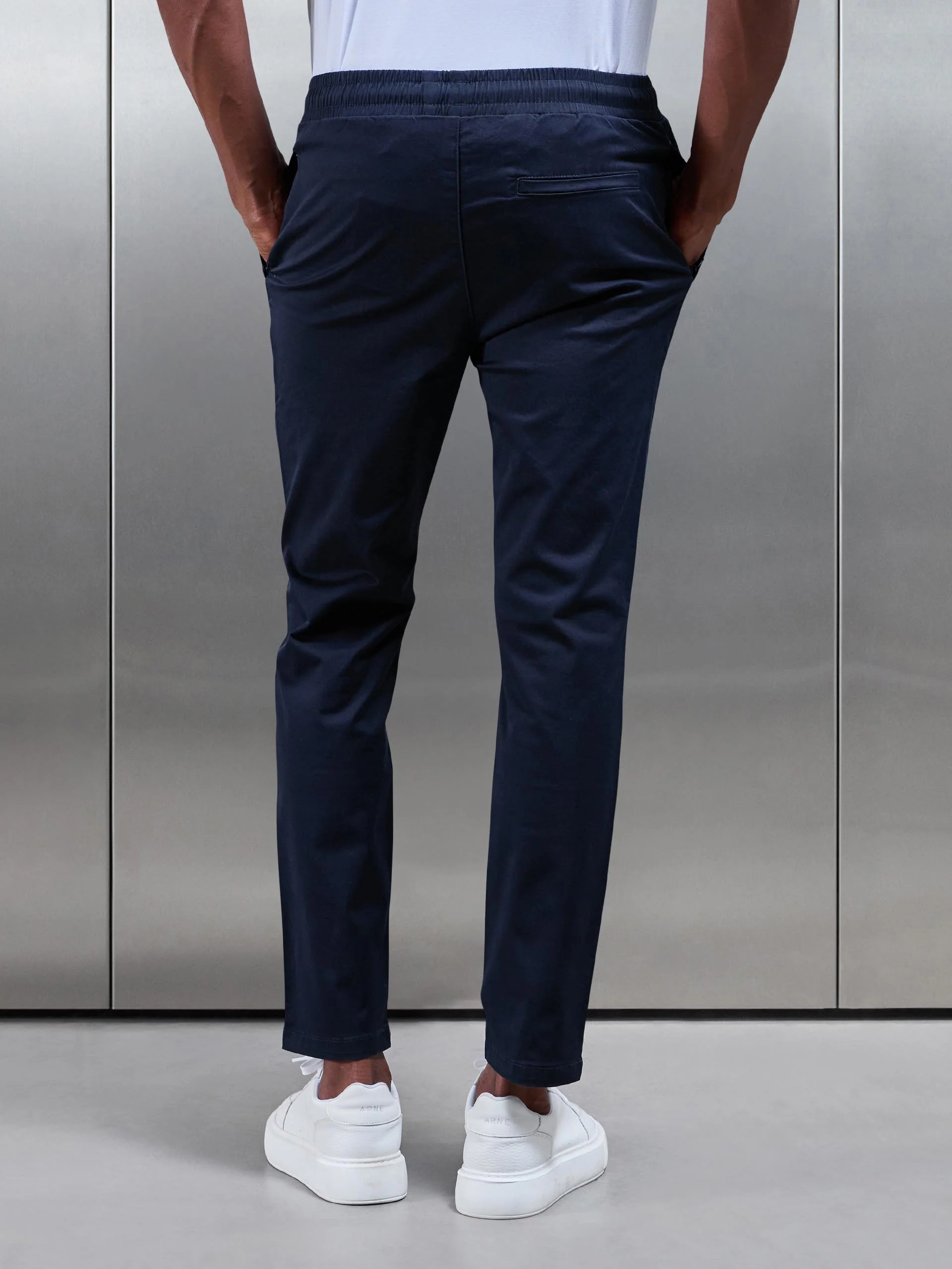 Tailored Drawstring Chino Trouser in Navy - Image 3
