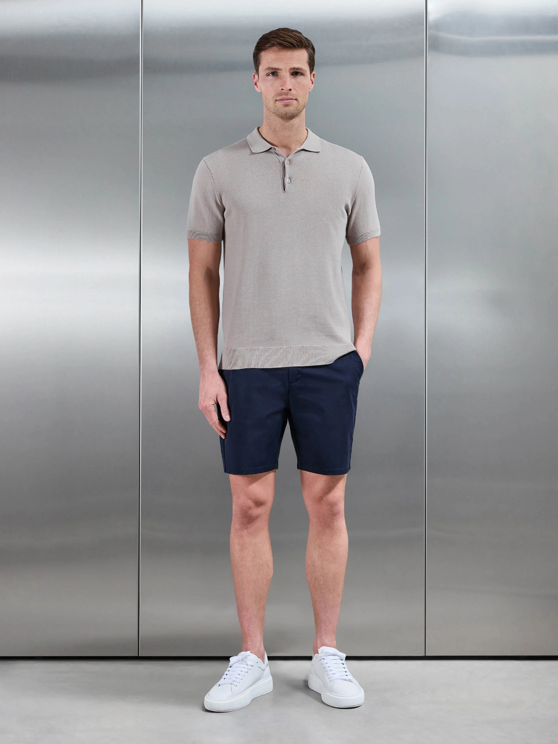 Tailored Side Adjuster Chino Short in Navy - Image 2