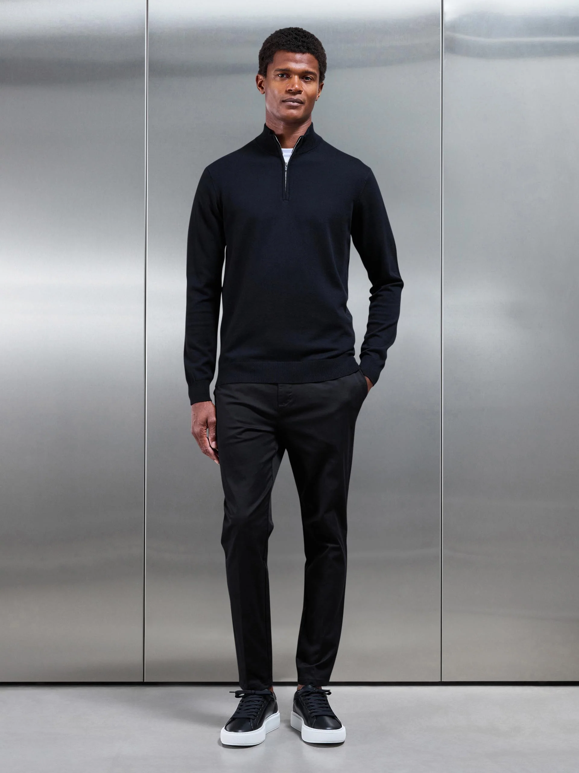 Tailored Side Adjuster Chino Trouser in Black - Image 2