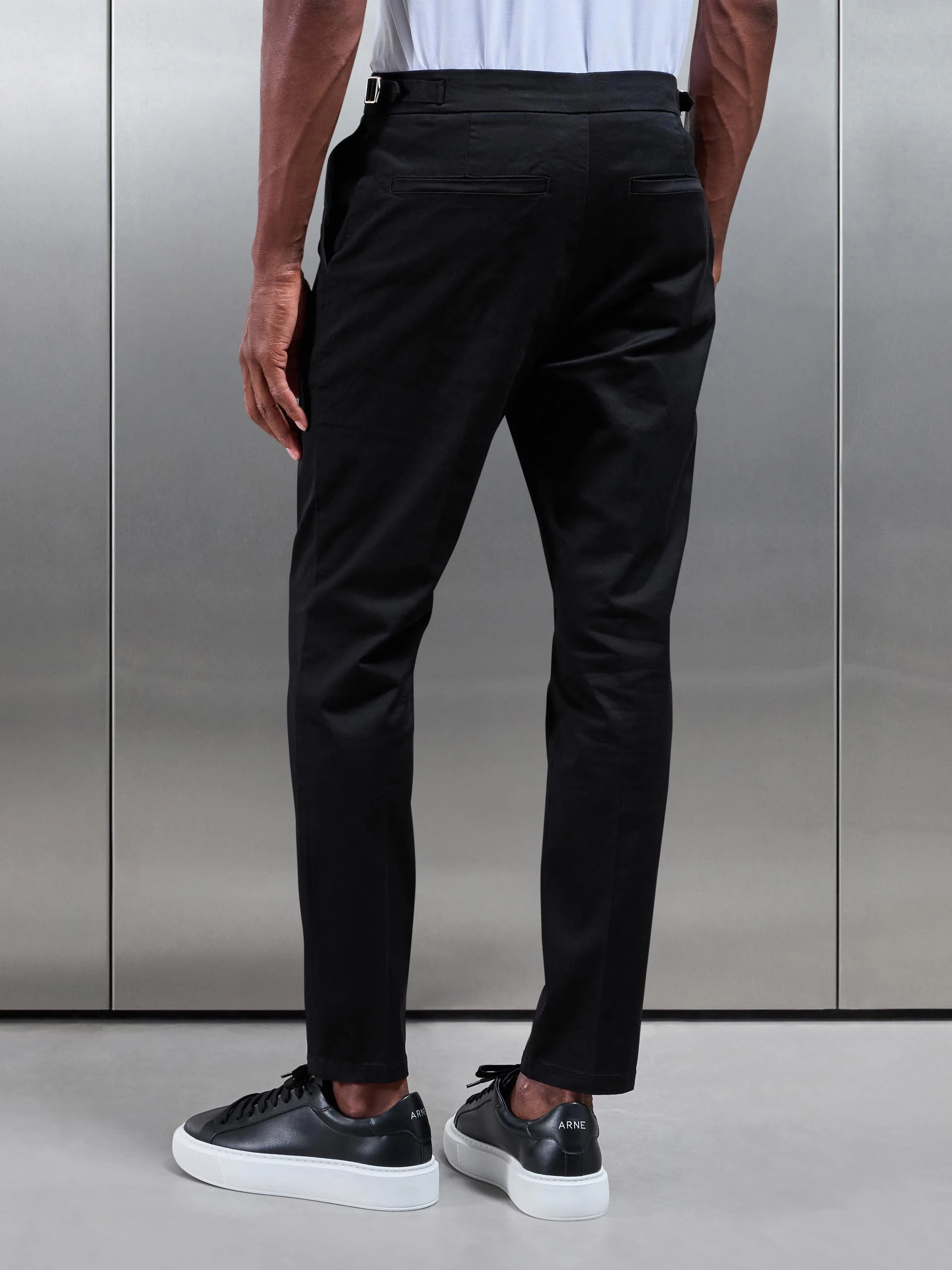 Tailored Side Adjuster Chino Trouser in Black - Image 3