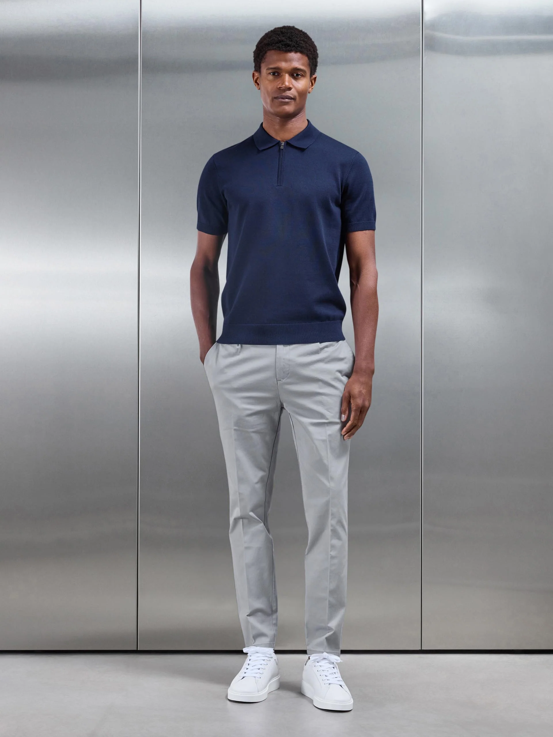Tailored Side Adjuster Chino Trouser in Mid Grey - Image 2