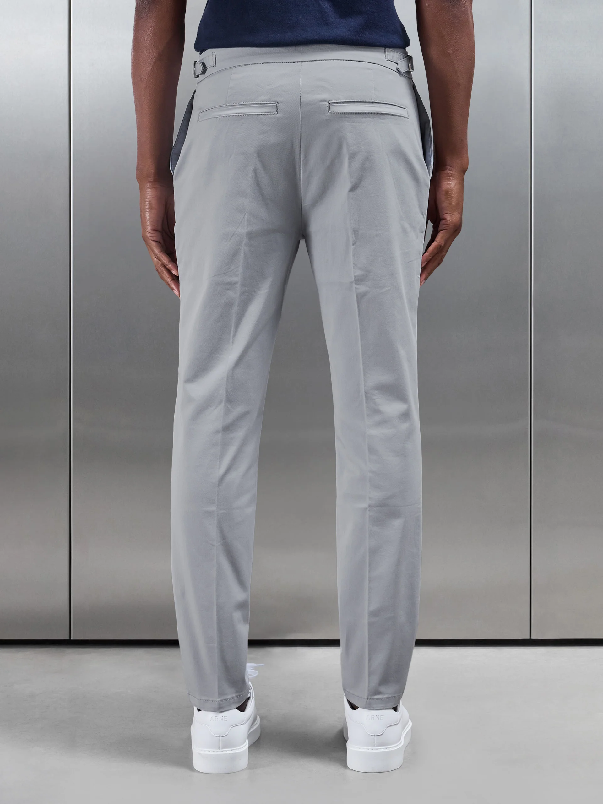 Tailored Side Adjuster Chino Trouser in Mid Grey - Image 7