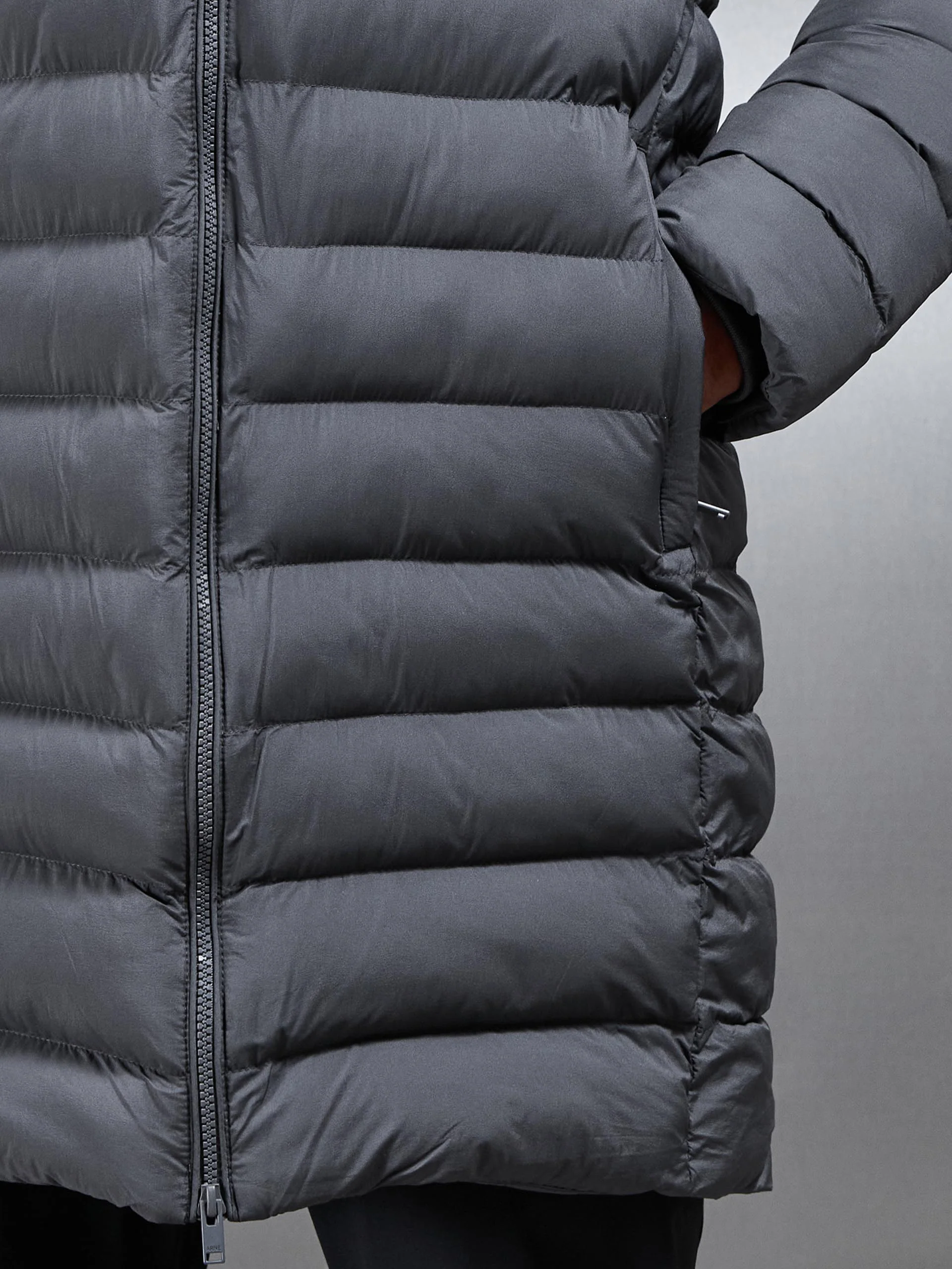 Technical Mid Length Puffer Jacket in Grey - Image 4