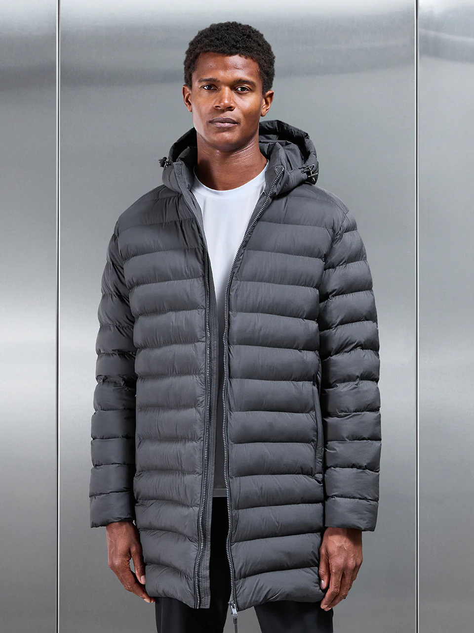 Technical Mid Length Puffer Jacket in Grey - Image 6