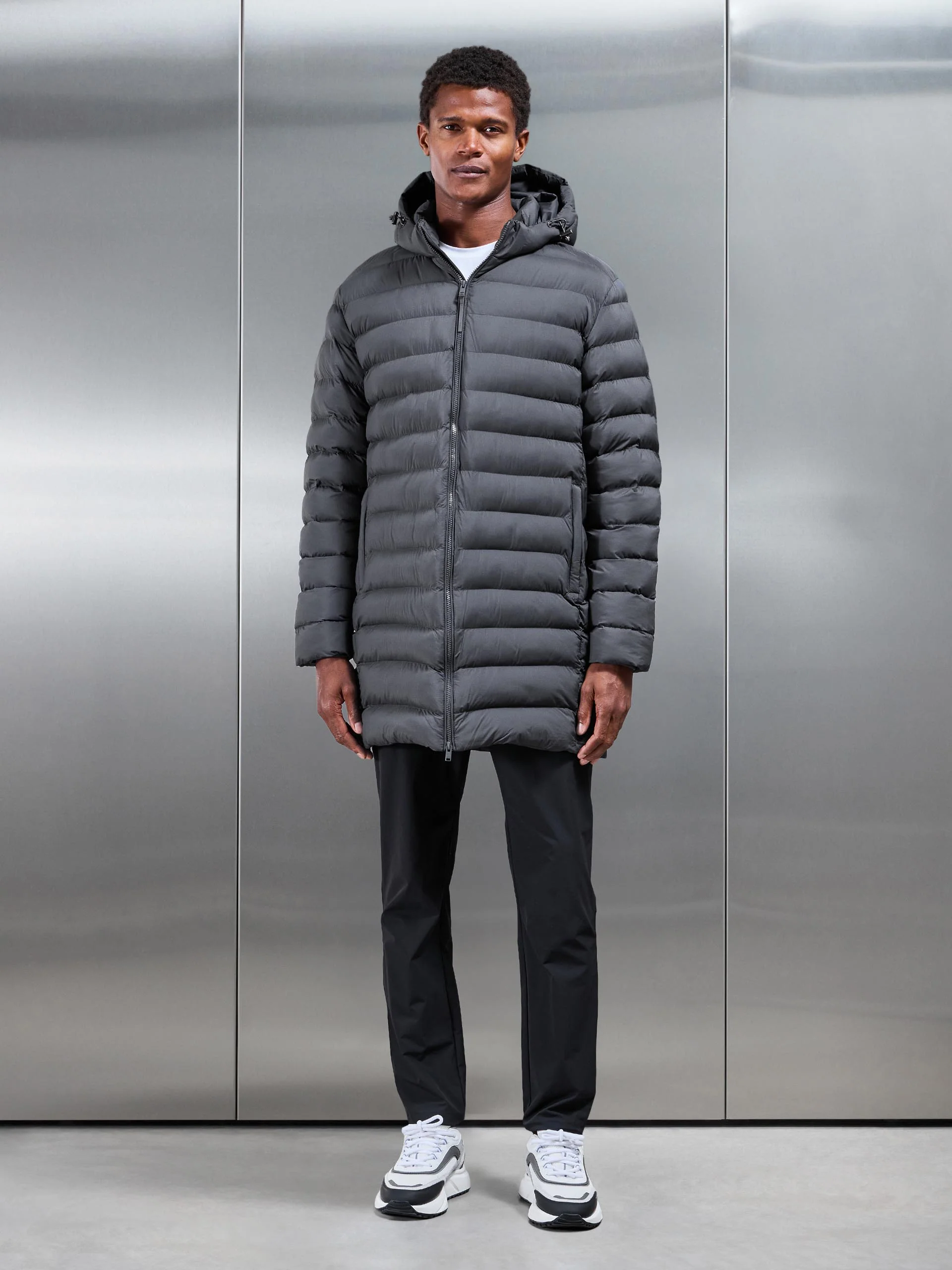 Technical Mid Length Puffer Jacket in Grey - Image 7